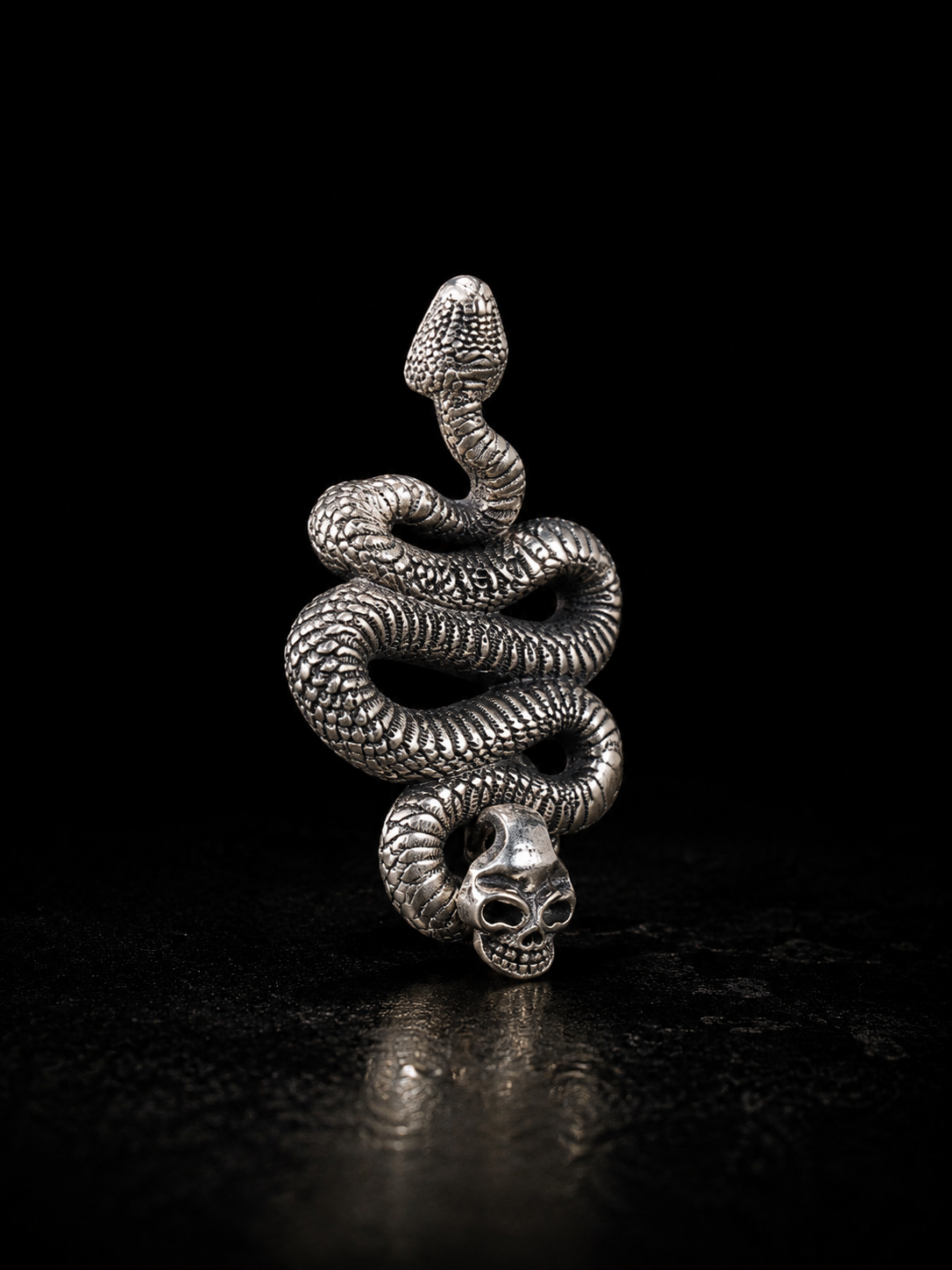 Tibetan Naga Snake, Coiled Snake Skull Protection Tibetan Silver Pendant