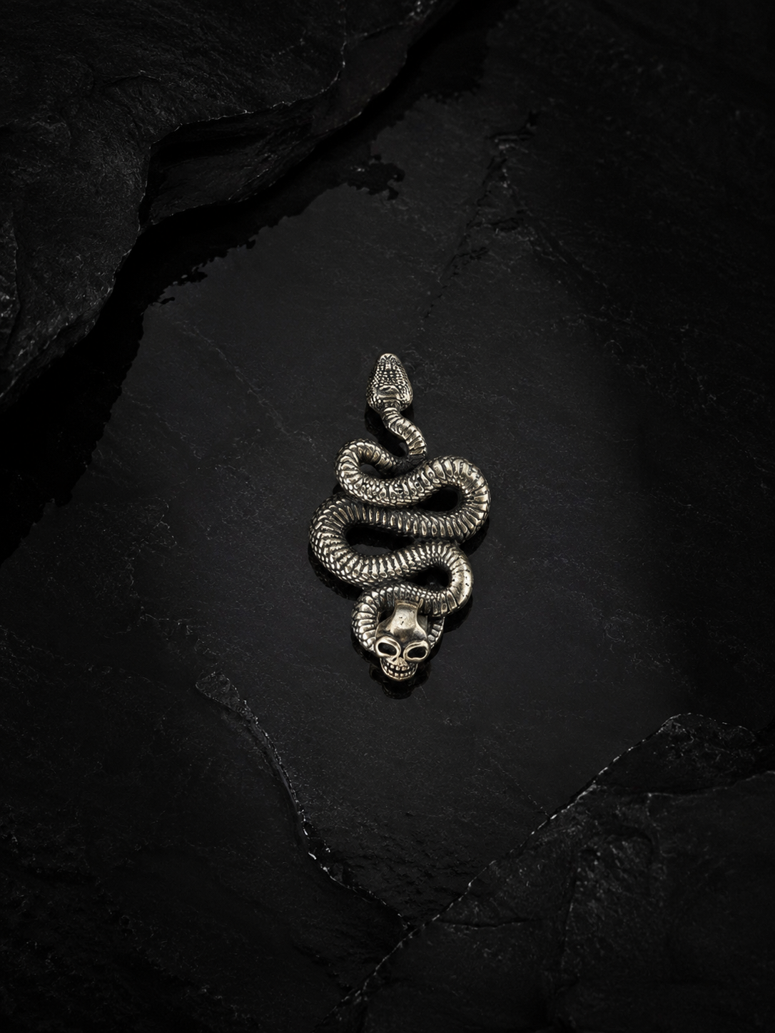 Tibetan Naga Snake, Coiled Snake Skull Protection Tibetan Silver Pendant