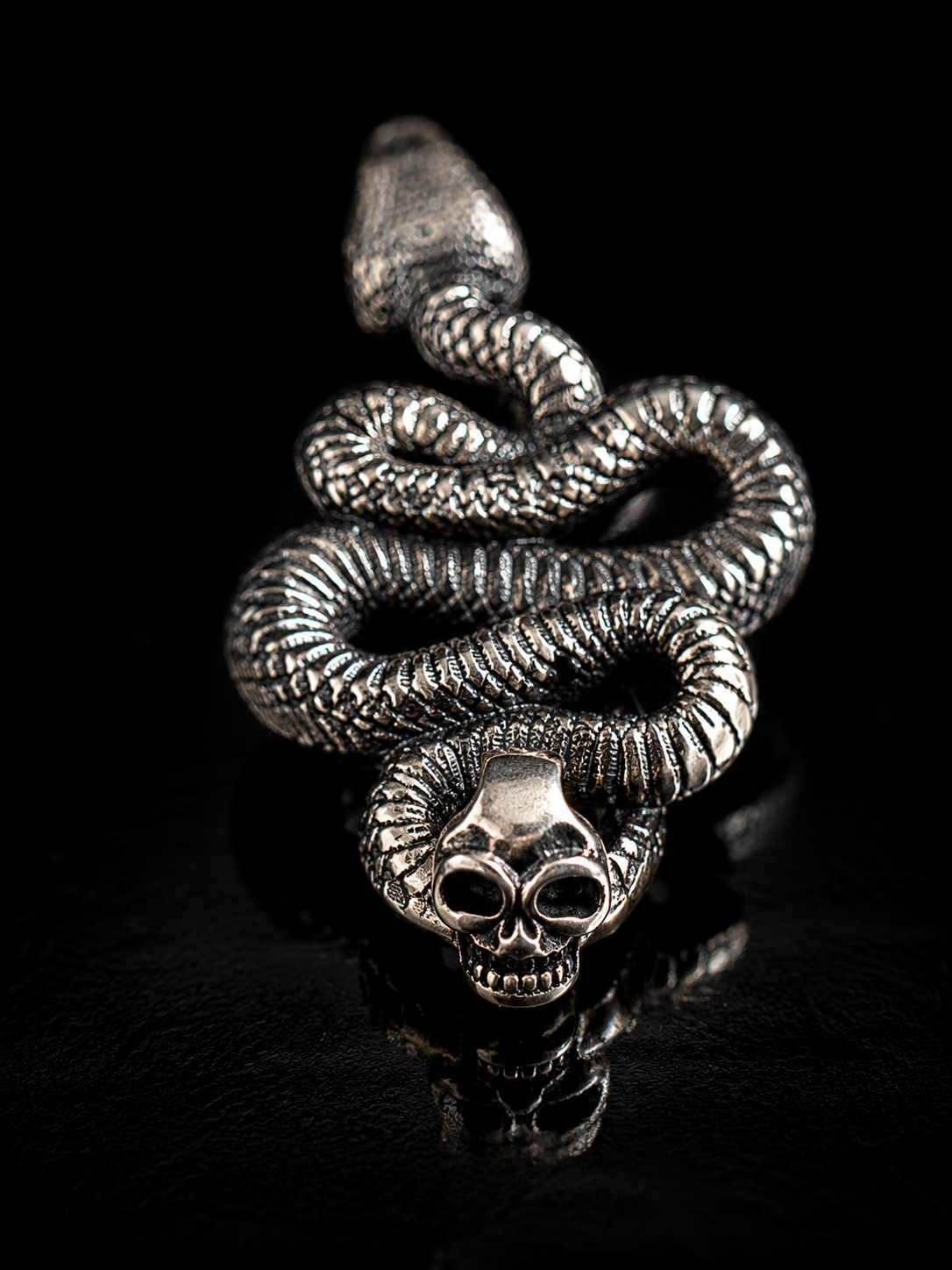 Tibetan Naga Snake, Coiled Snake Skull Protection Tibetan Silver Pendant