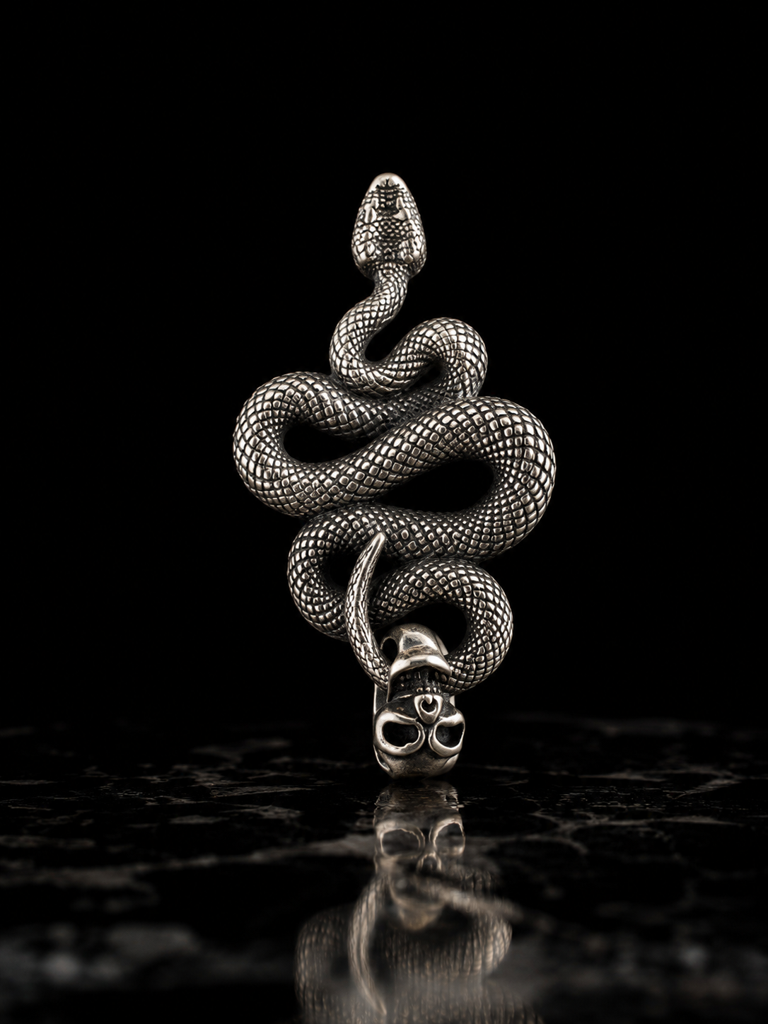 Tibetan Naga Snake, Coiled Snake Skull Protection Tibetan Silver Pendant