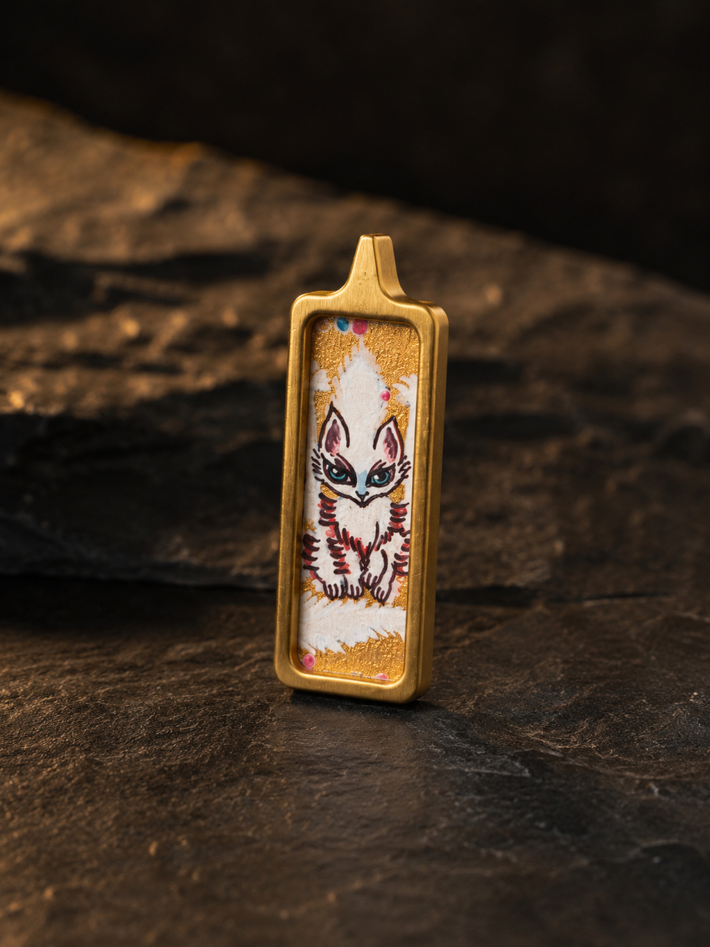 Golden Fox Spirit Thangka Pendant｜金色小狐仙护法唐卡
