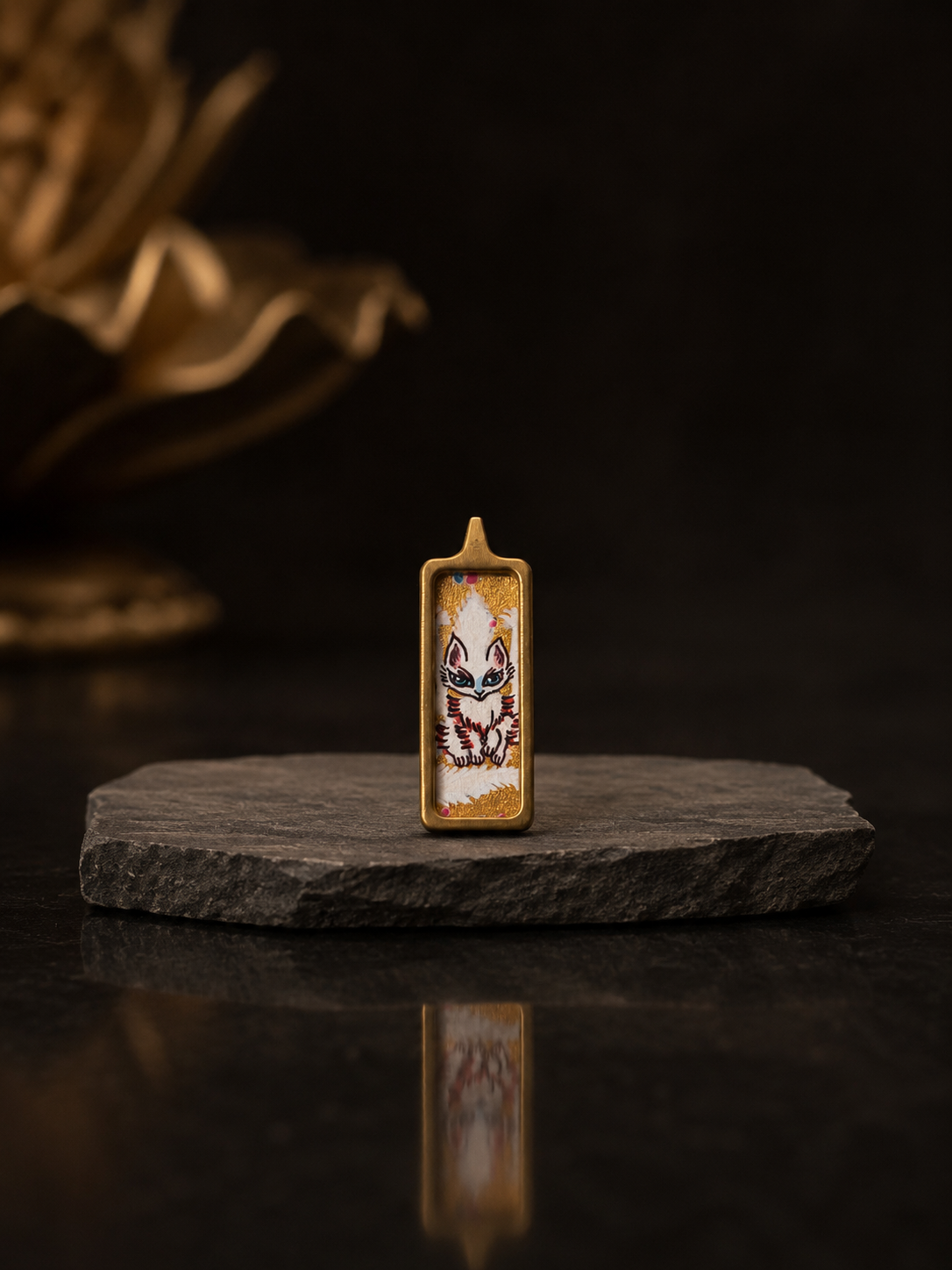 Golden Fox Spirit Thangka Pendant｜金色小狐仙护法唐卡