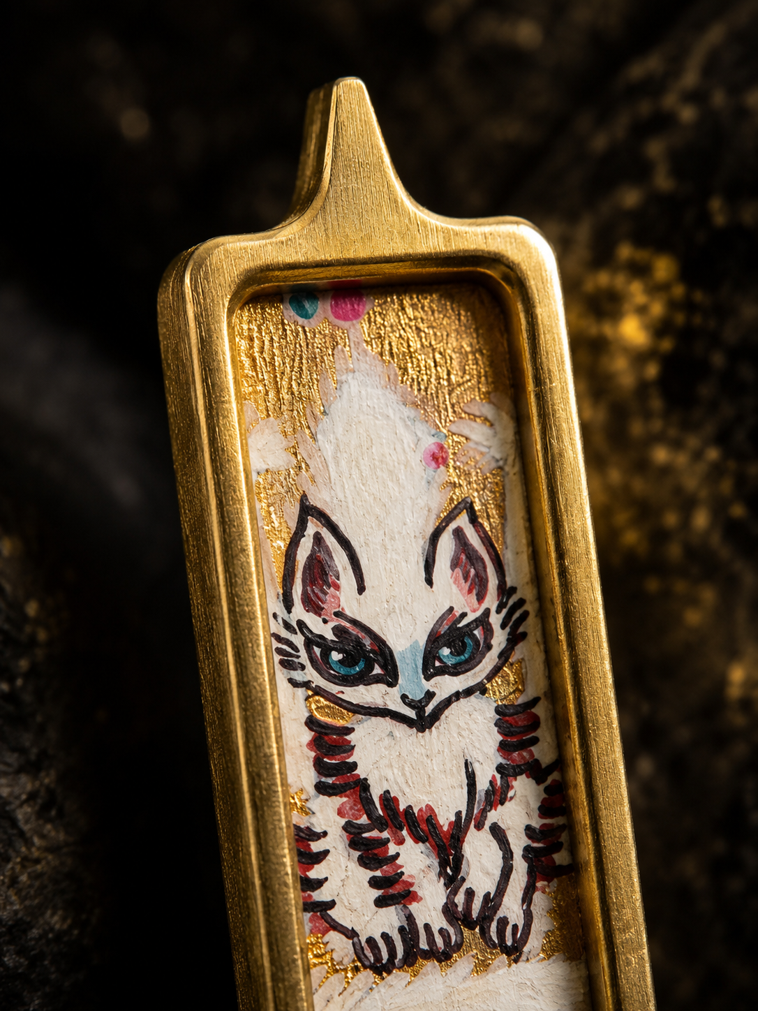 Golden Fox Spirit Thangka Pendant｜金色小狐仙护法唐卡