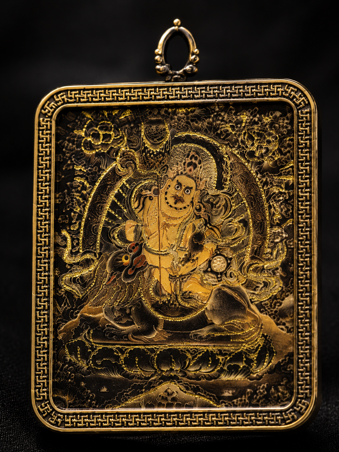 Tibetan Dzambhala Amulet (4:5) | Vaishravana - Tibetan Metal Amulet for Wealth and Blessings