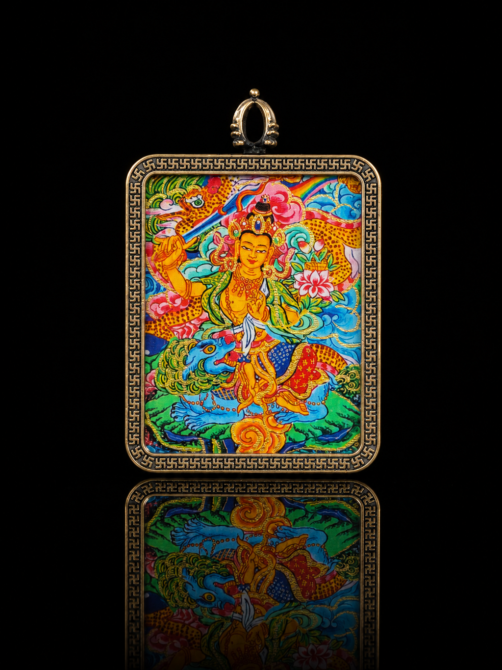 Manjushri 4:5 Portable Thangka Charm, Rabbit Zodiac｜文殊菩萨4:5唐卡挂件