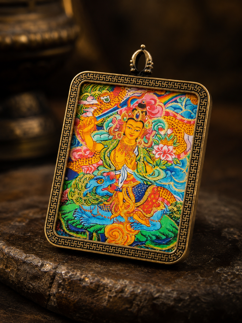 Manjushri 4:5 Portable Thangka Charm, Rabbit Zodiac｜文殊菩萨4:5唐卡挂件