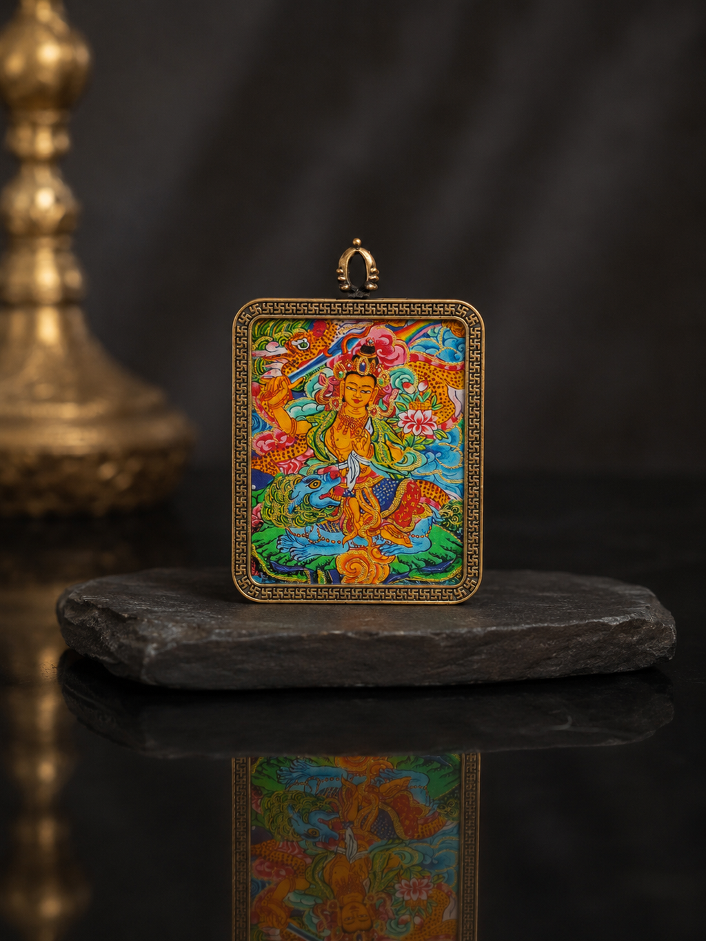 Manjushri 4:5 Portable Thangka Charm, Rabbit Zodiac｜文殊菩萨4:5唐卡挂件