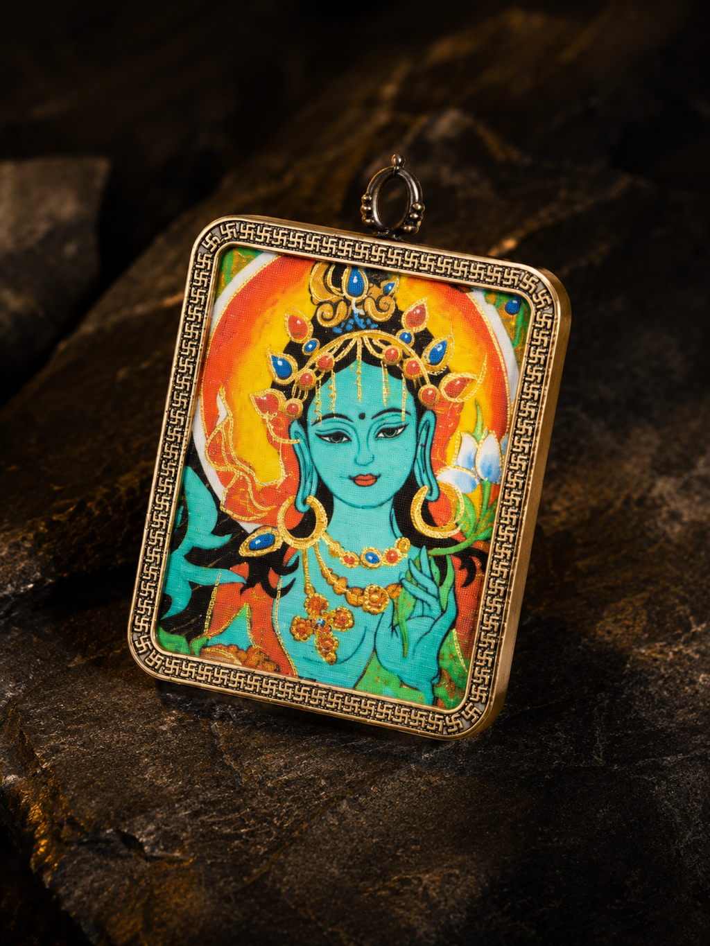 Green Tara 4:5 Portable Thangka Charm｜绿度母4:5随身唐卡挂件