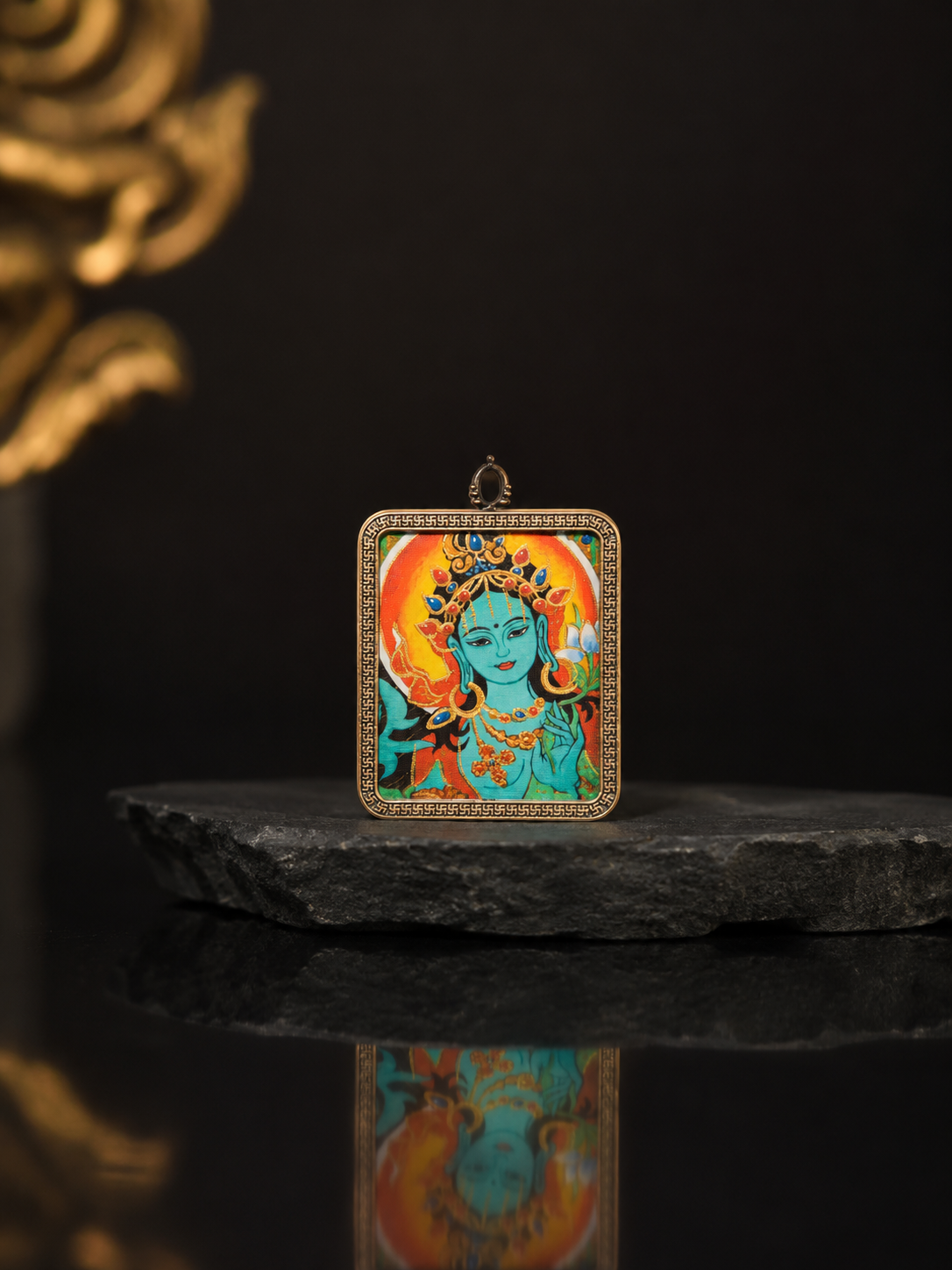 Green Tara 4:5 Portable Thangka Charm｜绿度母4:5随身唐卡挂件