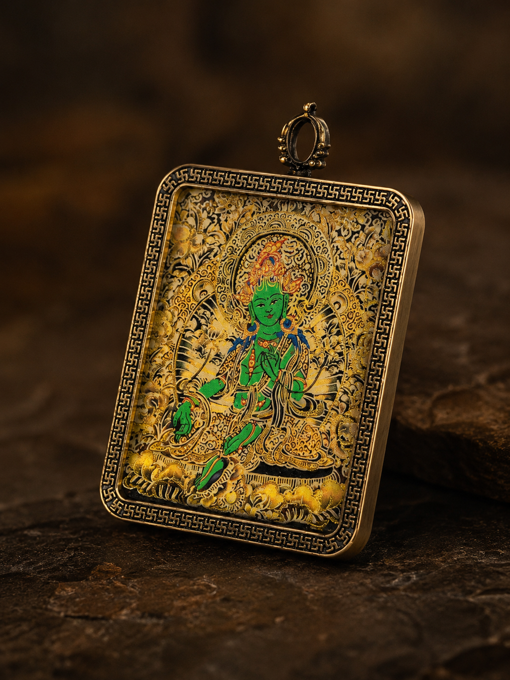 Green Tara Portable Thangka, Ox & Tiger Zodiac Guardian｜绿度母随身唐卡
