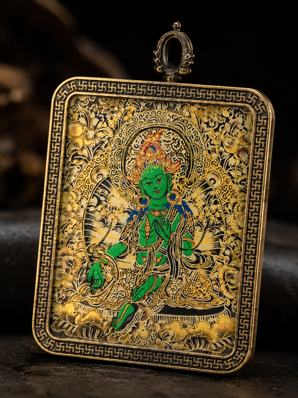 Green Tara Portable Thangka, Ox & Tiger Zodiac Guardian｜绿度母随身唐卡