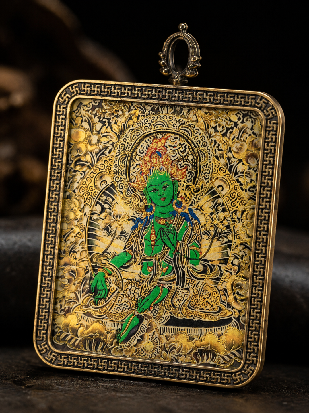 Green Tara Portable Thangka, Ox & Tiger Zodiac Guardian｜绿度母随身唐卡