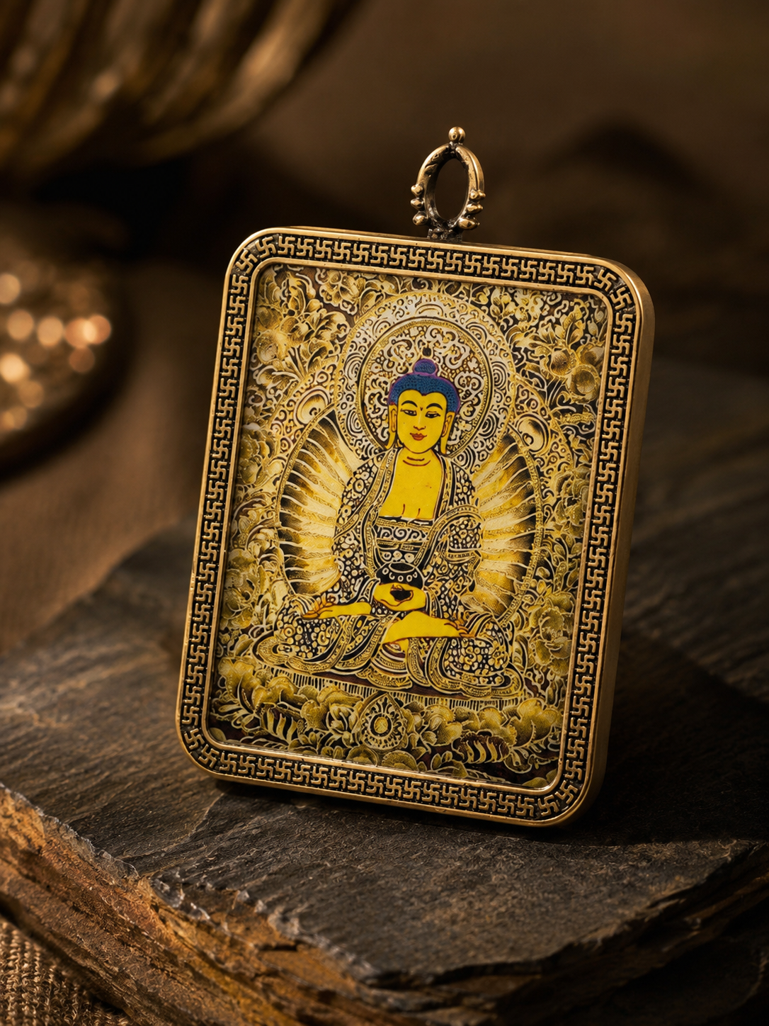 Amitabha Portable Thangka, Dog & Pig Zodiac Guardian, Style A｜阿弥陀佛随身唐卡