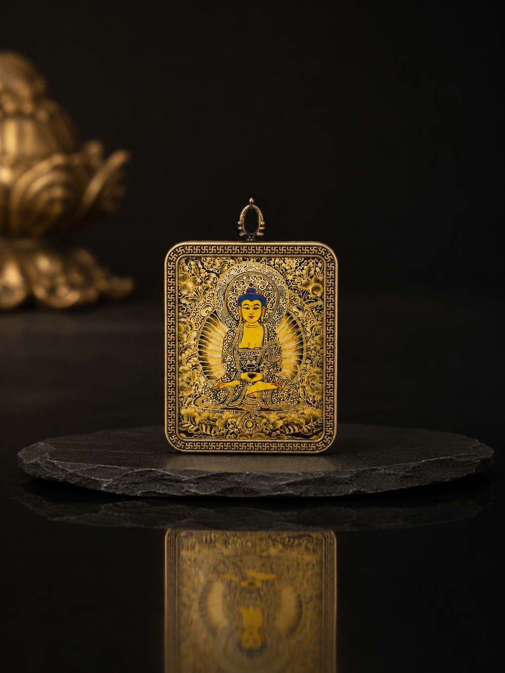 Amitabha Portable Thangka, Dog & Pig Zodiac Guardian, Style A｜阿弥陀佛随身唐卡
