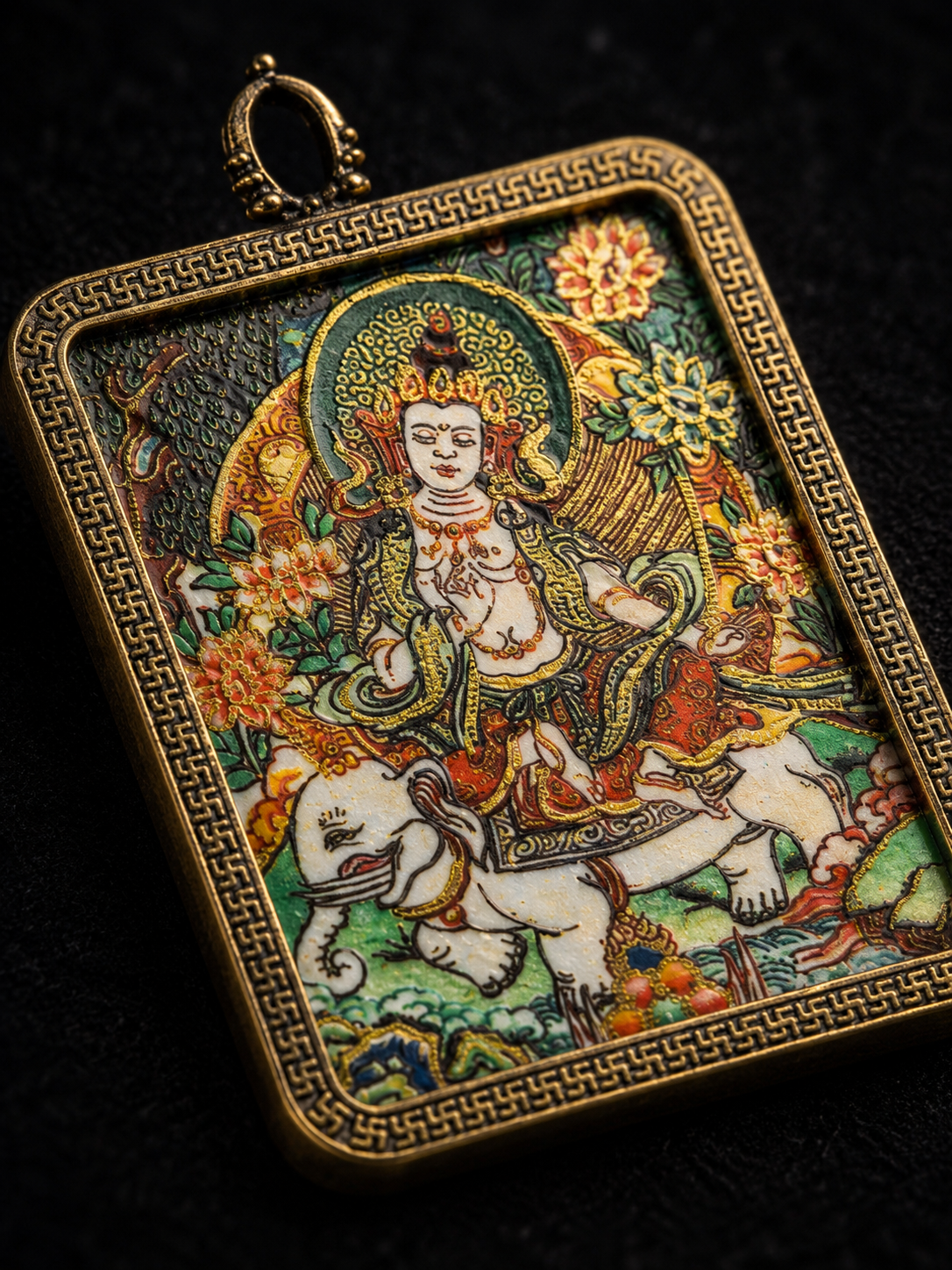 Samantabhadra Black-Gold Thangka, Dragon & Snake Zodiac｜普贤菩萨金黑唐卡