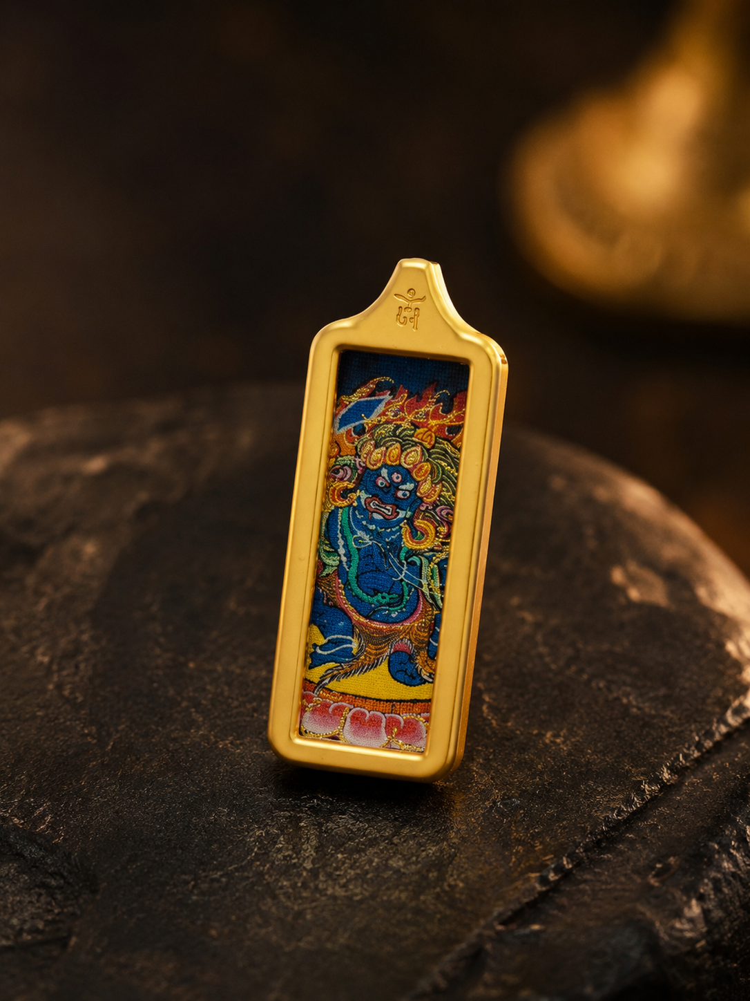 Acalanatha Golden Long Thangka Charm｜不动明王金色长条唐卡