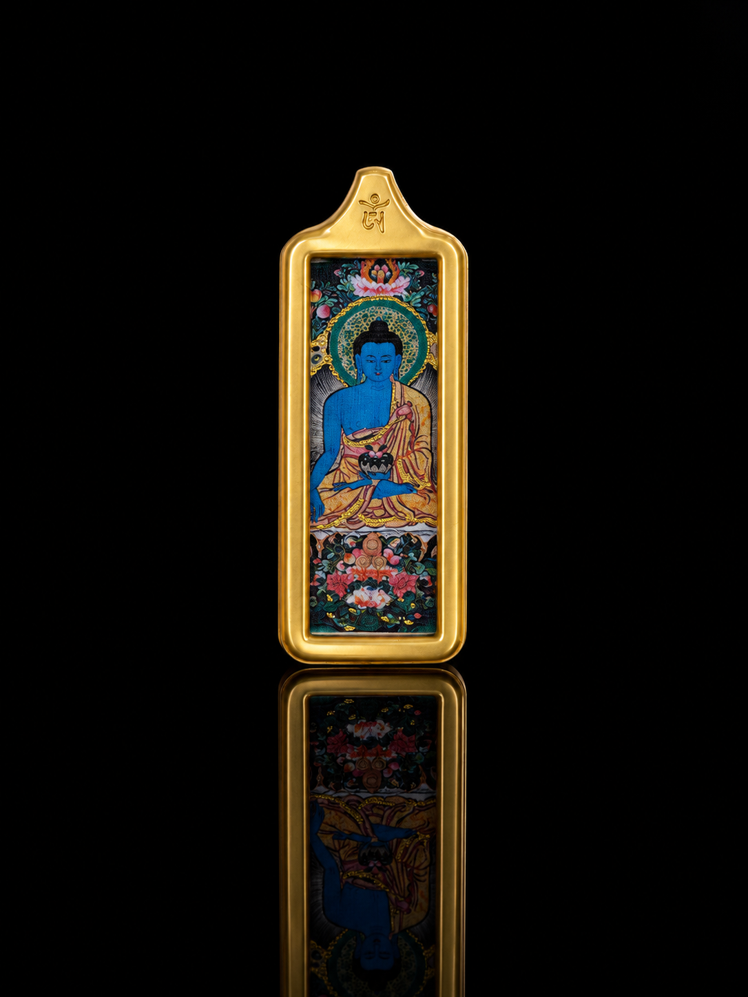 八大守护·护法系列 | 药师佛金色长条随身唐卡 纯手工矿物颜料 藏传消灾延寿本尊