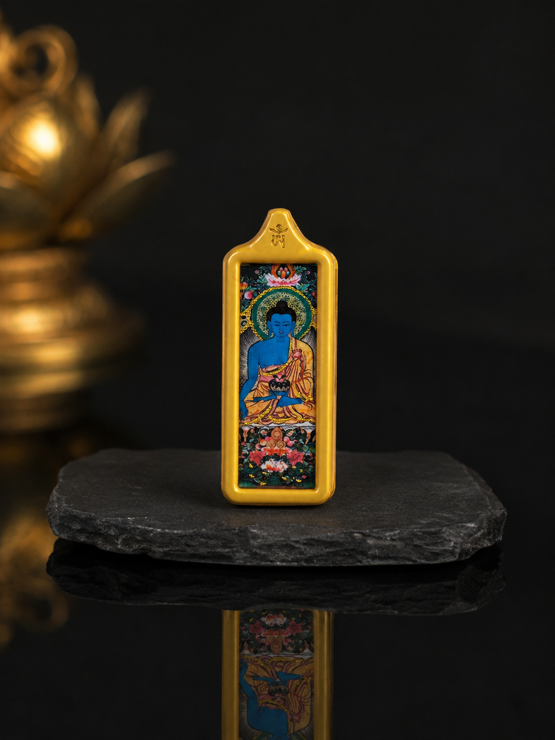 八大守护·护法系列 | 药师佛金色长条随身唐卡 纯手工矿物颜料 藏传消灾延寿本尊