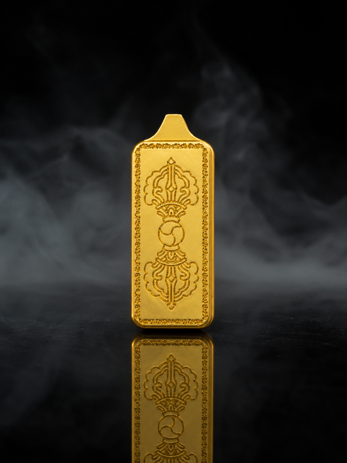 Black Jambhala Golden Long Thangka Charm, Style B｜黑财神金色长条唐卡