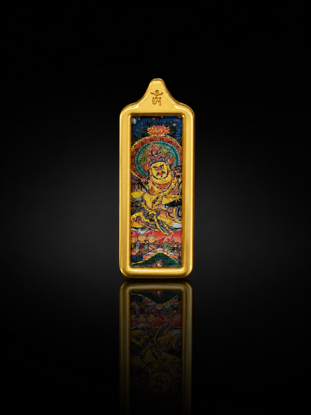 Yellow Jambhala Golden Long Thangka Charm｜黄财神金色长条唐卡