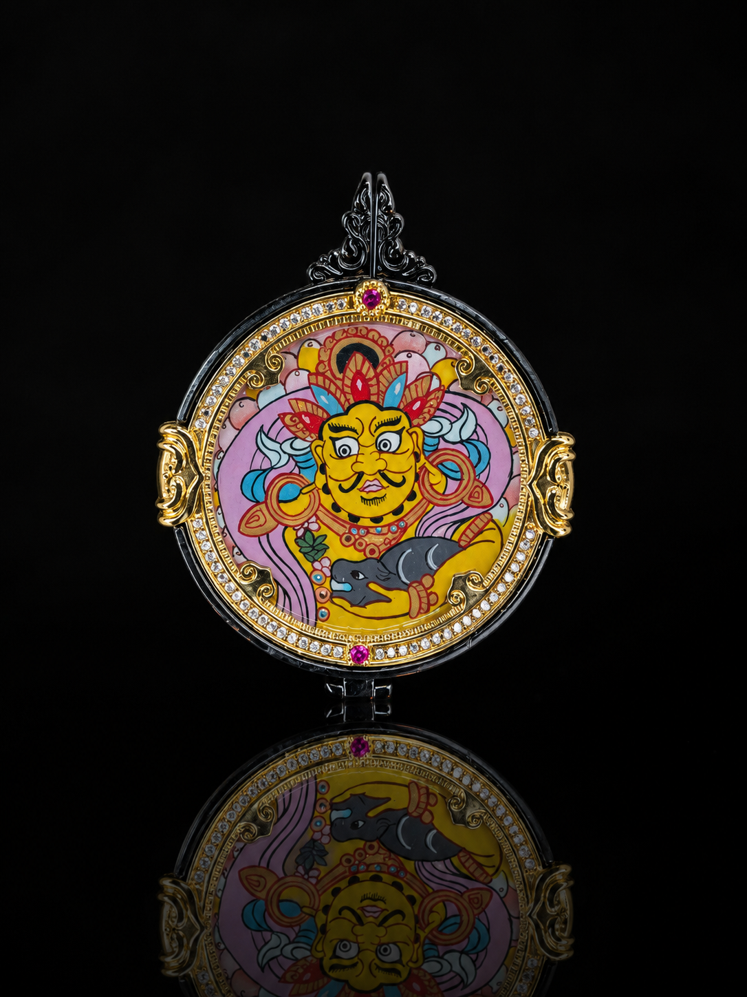 Mahasthamaprapta & Yellow Jambhala Round Double-Sided Thangka｜大势至黄财神圆形唐卡