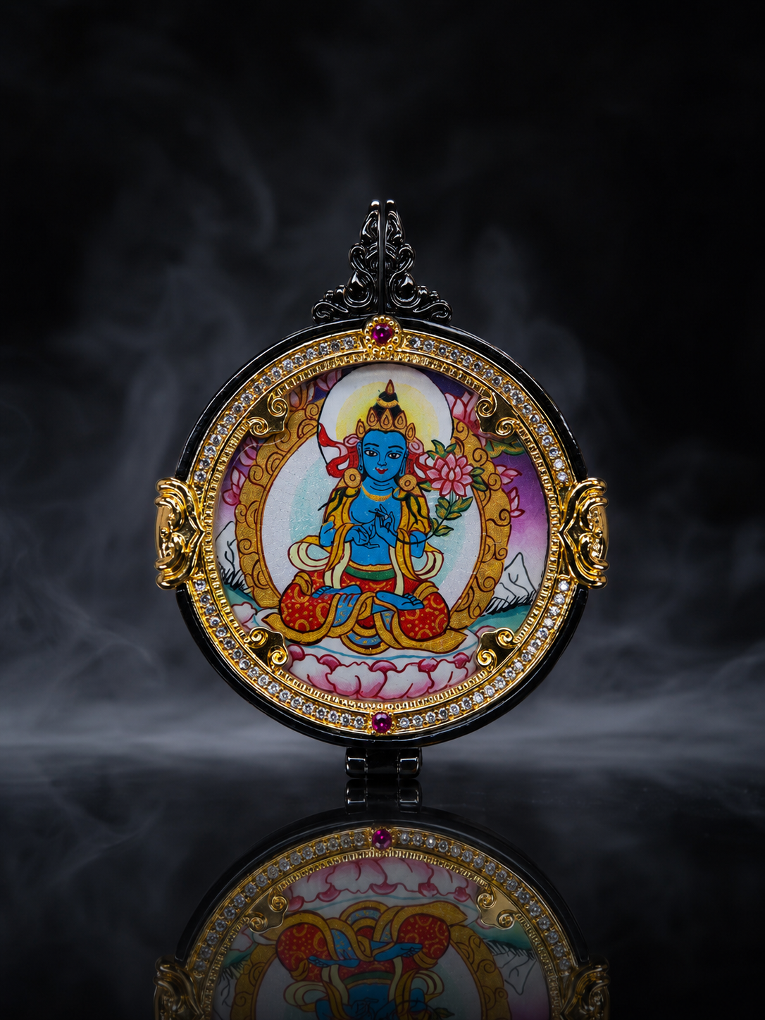 Mahasthamaprapta & Yellow Jambhala Round Double-Sided Thangka｜大势至黄财神圆形唐卡