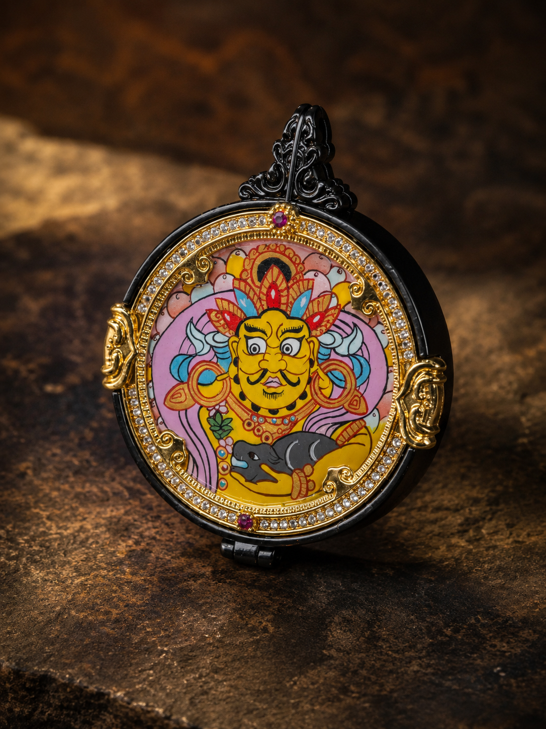 Mahasthamaprapta & Yellow Jambhala Round Double-Sided Thangka｜大势至黄财神圆形唐卡