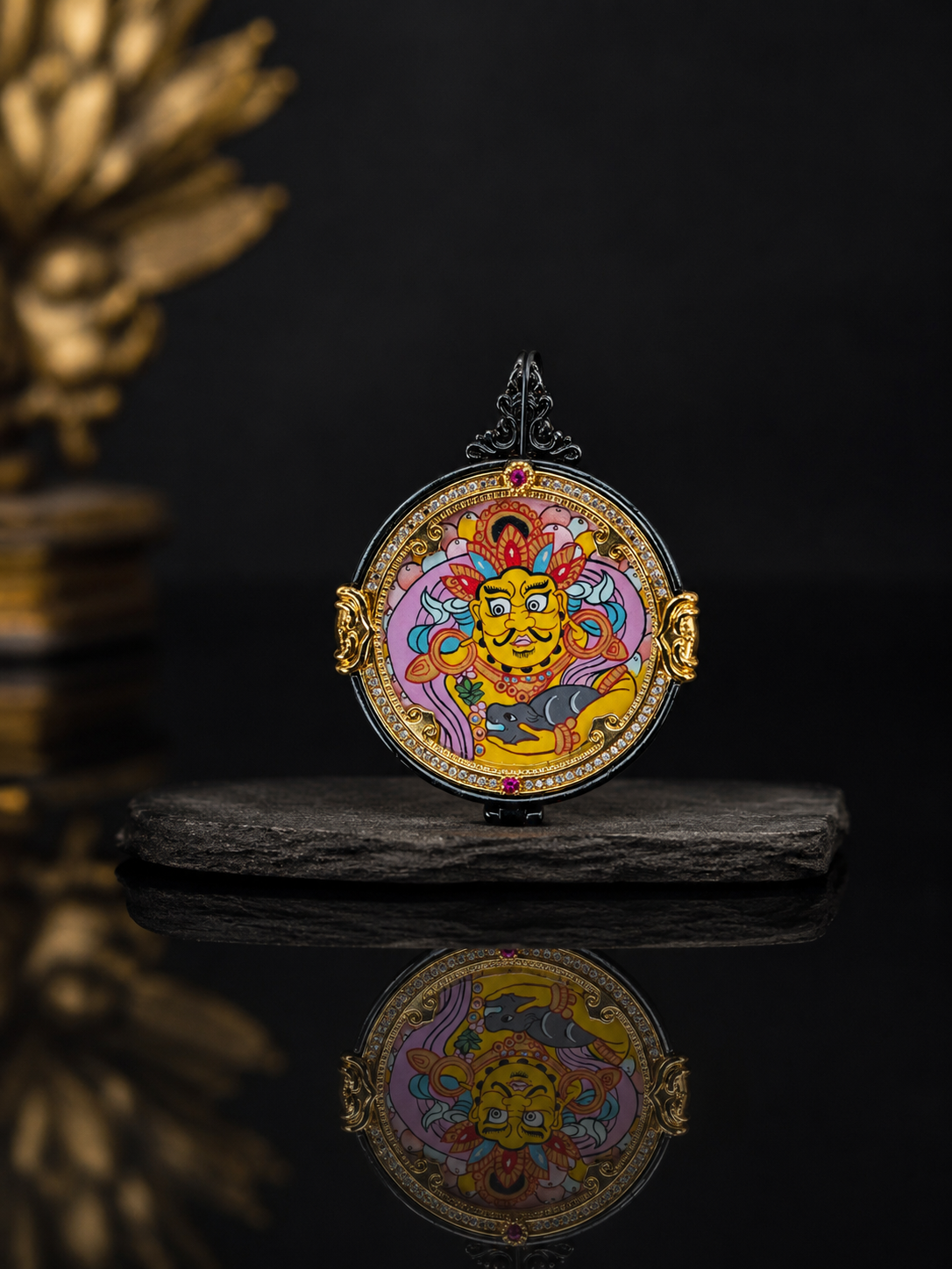 Mahasthamaprapta & Yellow Jambhala Round Double-Sided Thangka｜大势至黄财神圆形唐卡