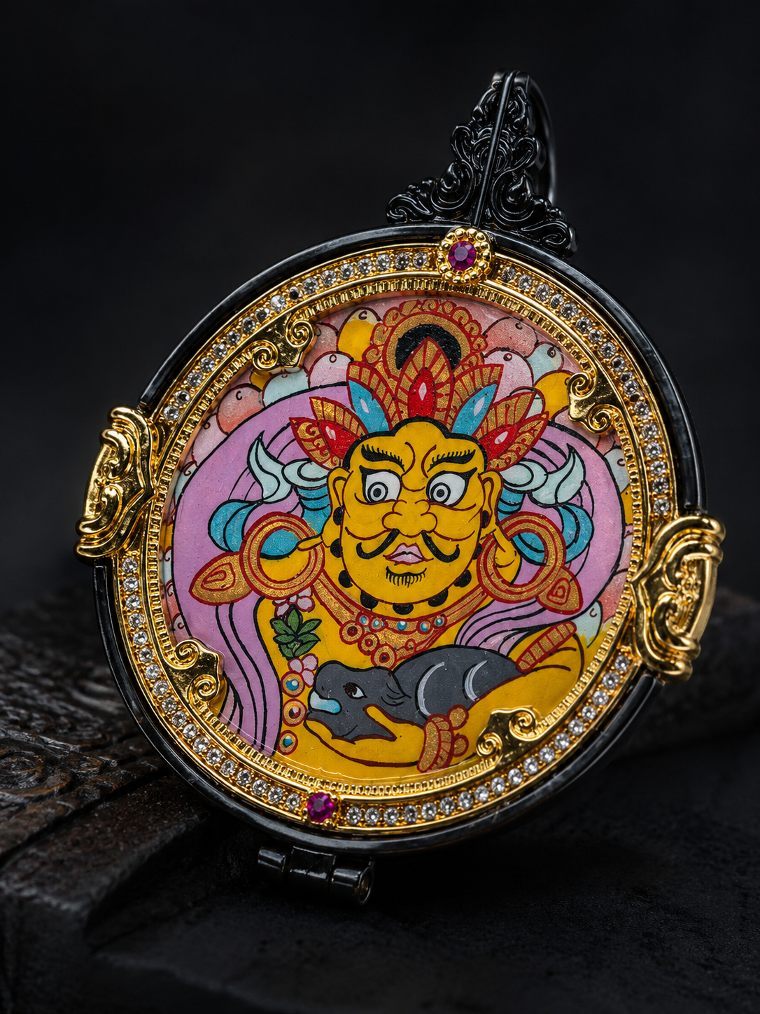 Mahasthamaprapta & Yellow Jambhala Round Double-Sided Thangka｜大势至黄财神圆形唐卡