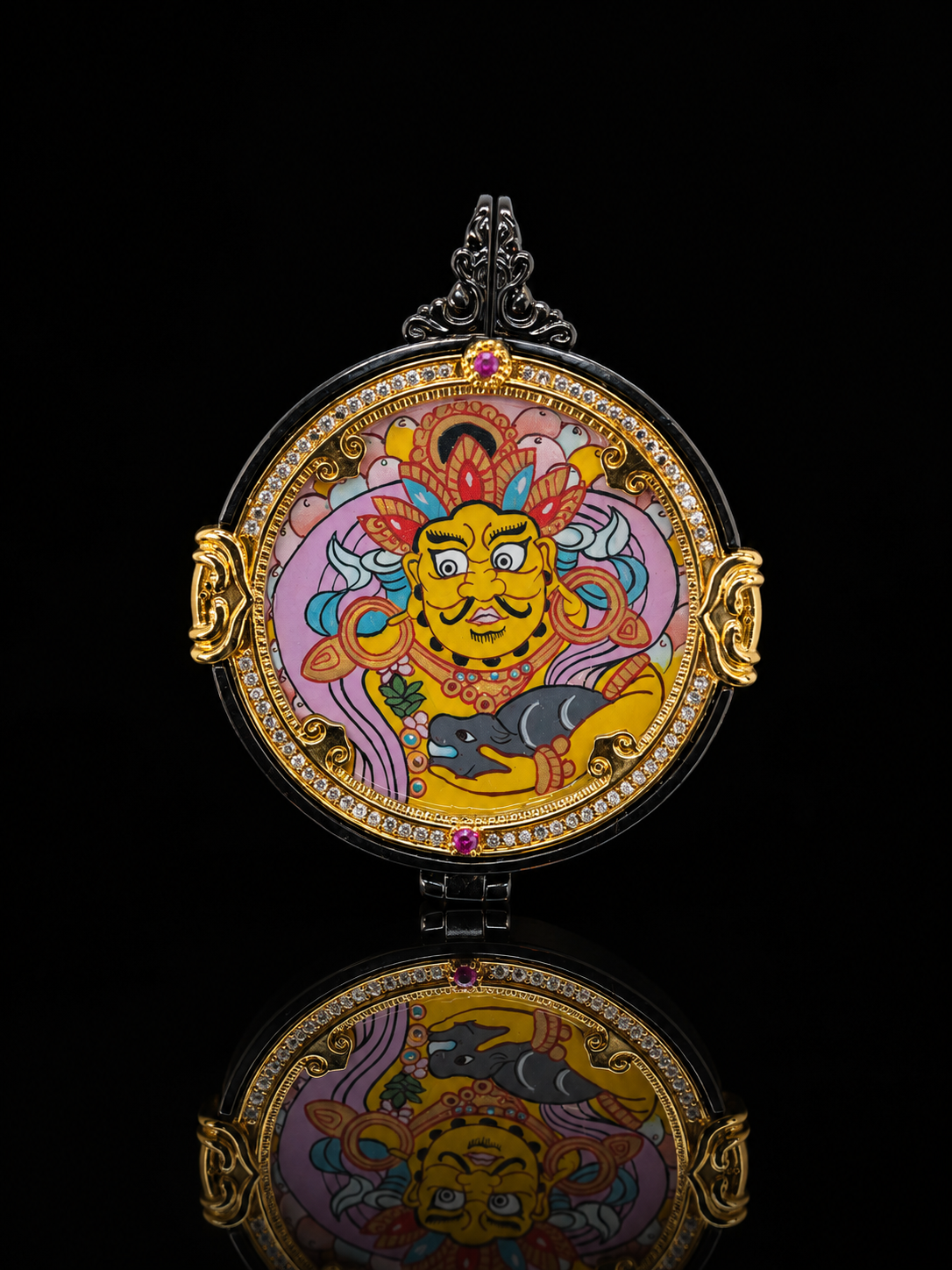 Manjushri & Yellow Jambhala Round Double-Sided Thangka｜文殊黄财神圆形唐卡
