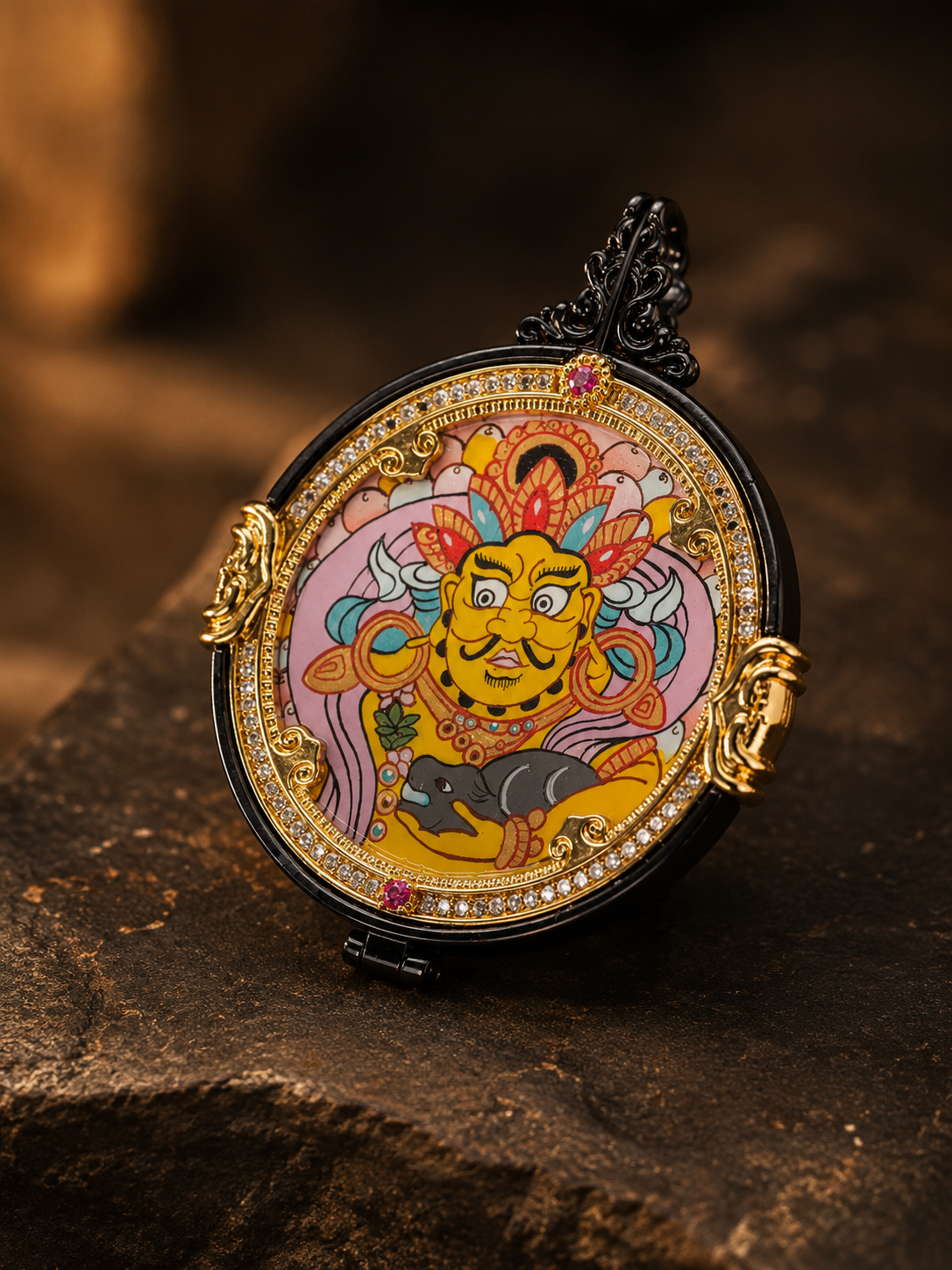 Manjushri & Yellow Jambhala Round Double-Sided Thangka｜文殊黄财神圆形唐卡