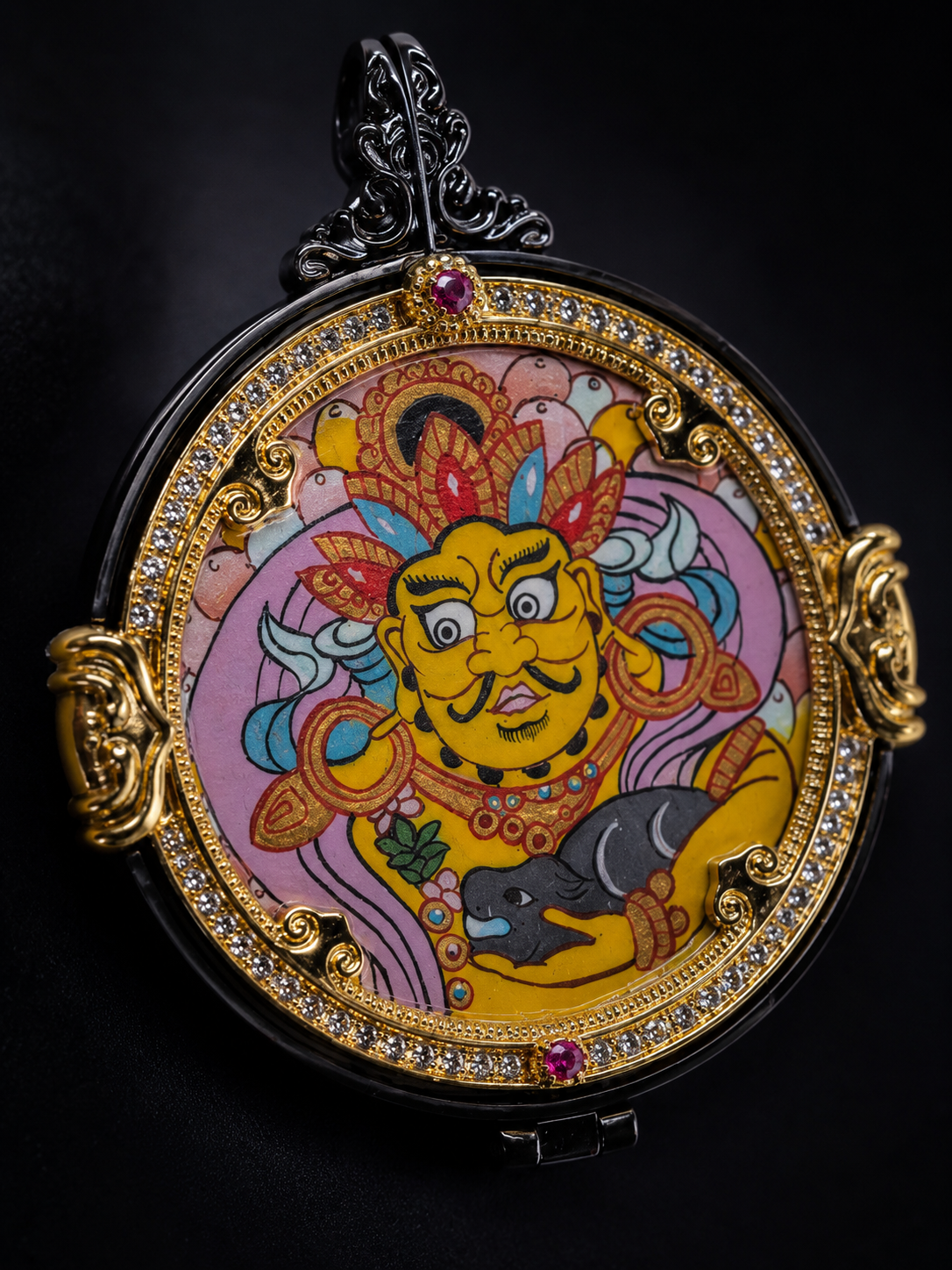 Manjushri & Yellow Jambhala Round Double-Sided Thangka｜文殊黄财神圆形唐卡