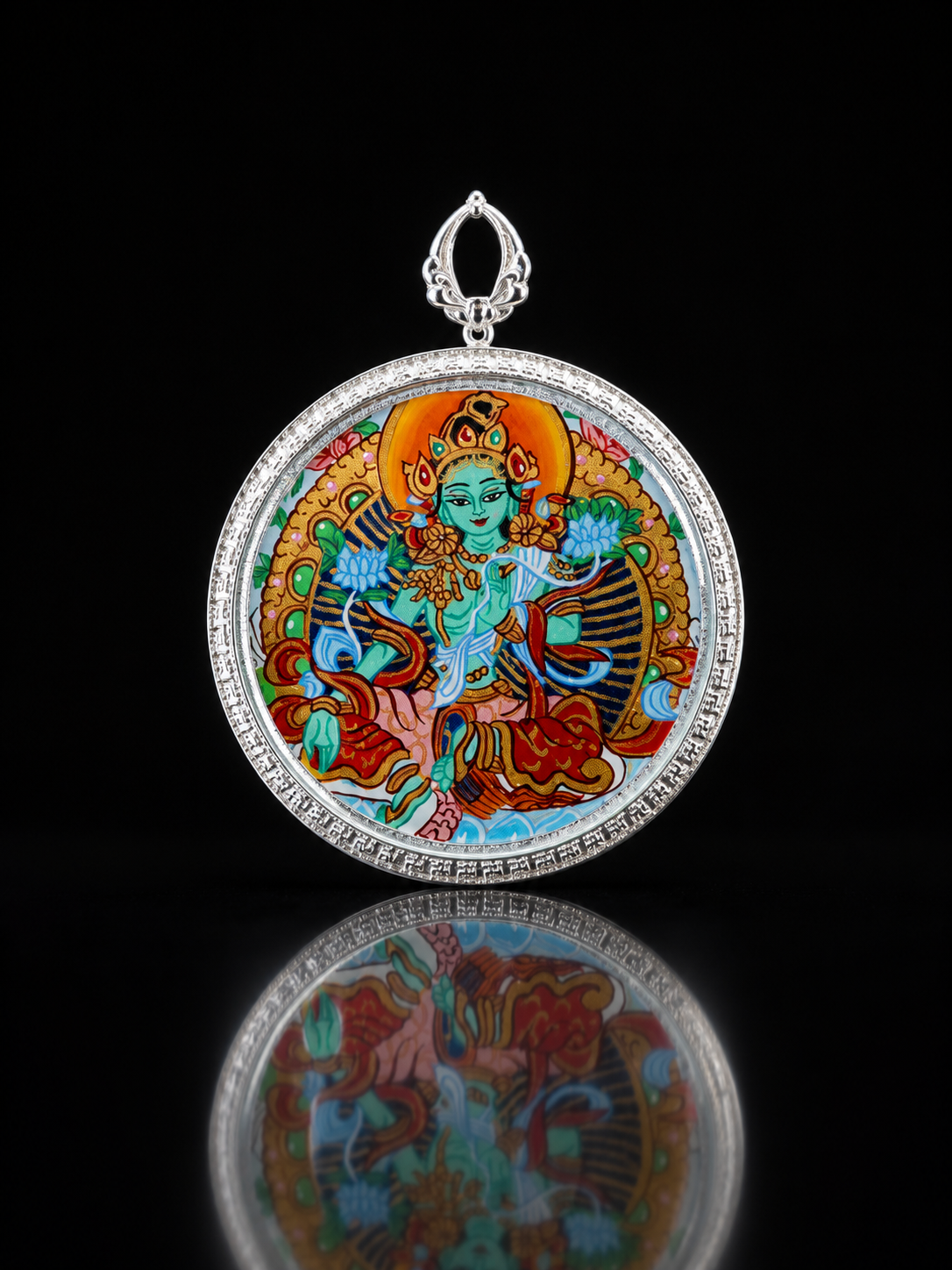 Samantabhadra & Green Tara Round Thangka, Dragon & Snake Zodiac｜普贤菩萨绿度母圆形唐卡