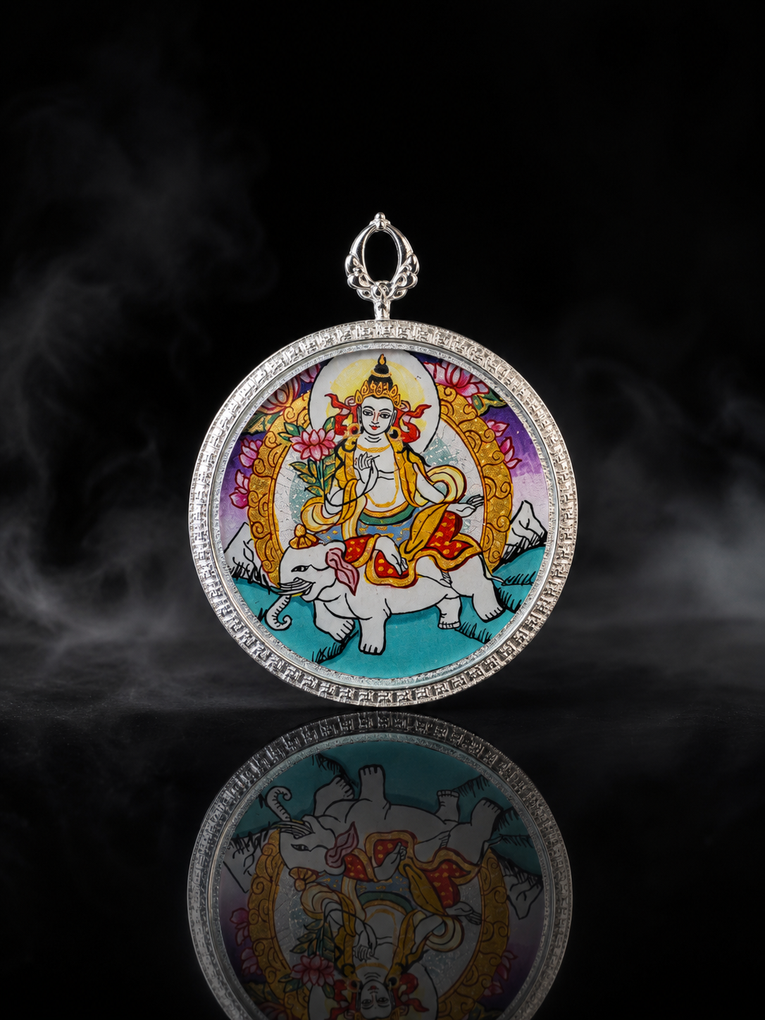 Samantabhadra & Green Tara Round Thangka, Dragon & Snake Zodiac｜普贤菩萨绿度母圆形唐卡