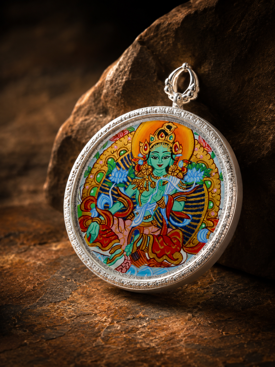Samantabhadra & Green Tara Round Thangka, Dragon & Snake Zodiac｜普贤菩萨绿度母圆形唐卡