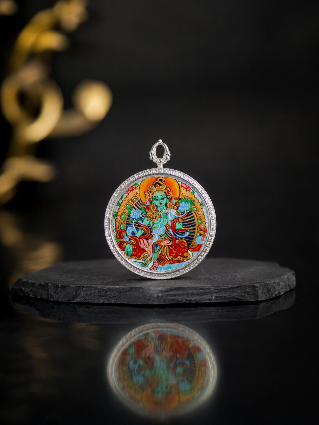 Samantabhadra & Green Tara Round Thangka, Dragon & Snake Zodiac｜普贤菩萨绿度母圆形唐卡