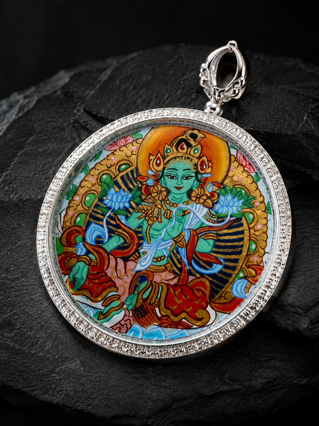Samantabhadra & Green Tara Round Thangka, Dragon & Snake Zodiac｜普贤菩萨绿度母圆形唐卡