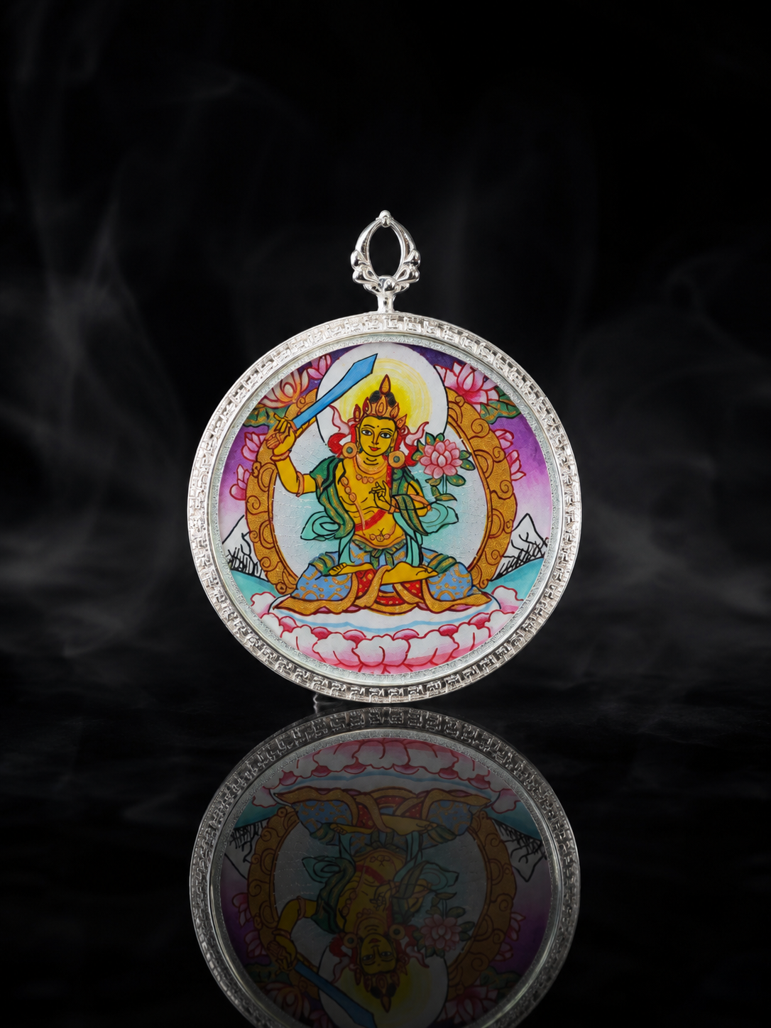 Manjushri & Green Tara Round Thangka, Rabbit Zodiac｜文殊菩萨绿度母圆形唐卡