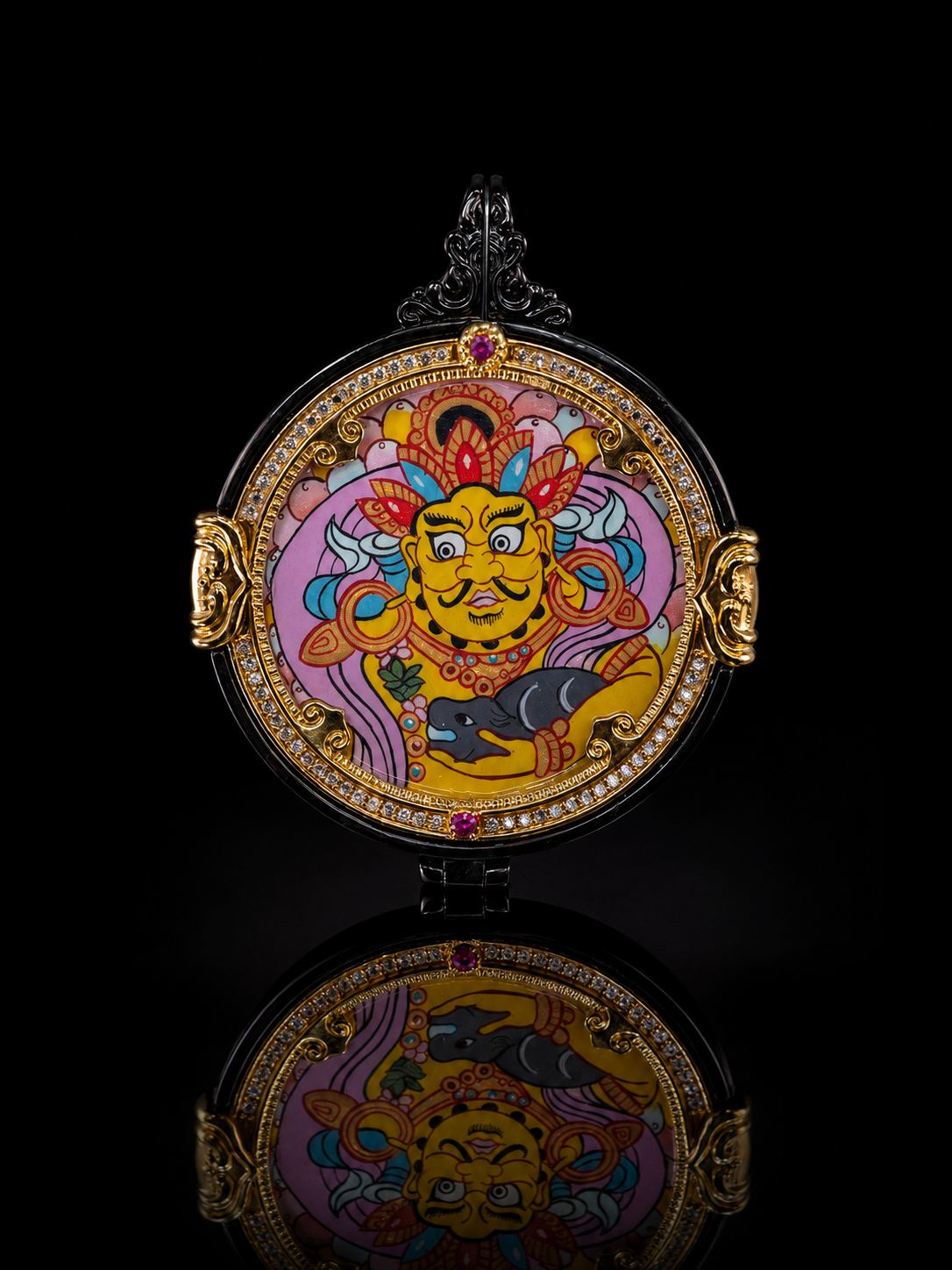Akasagarbha & Yellow Jambhala 3cm Thangka, Ox & Tiger Zodiac｜虚空藏黄财神唐卡