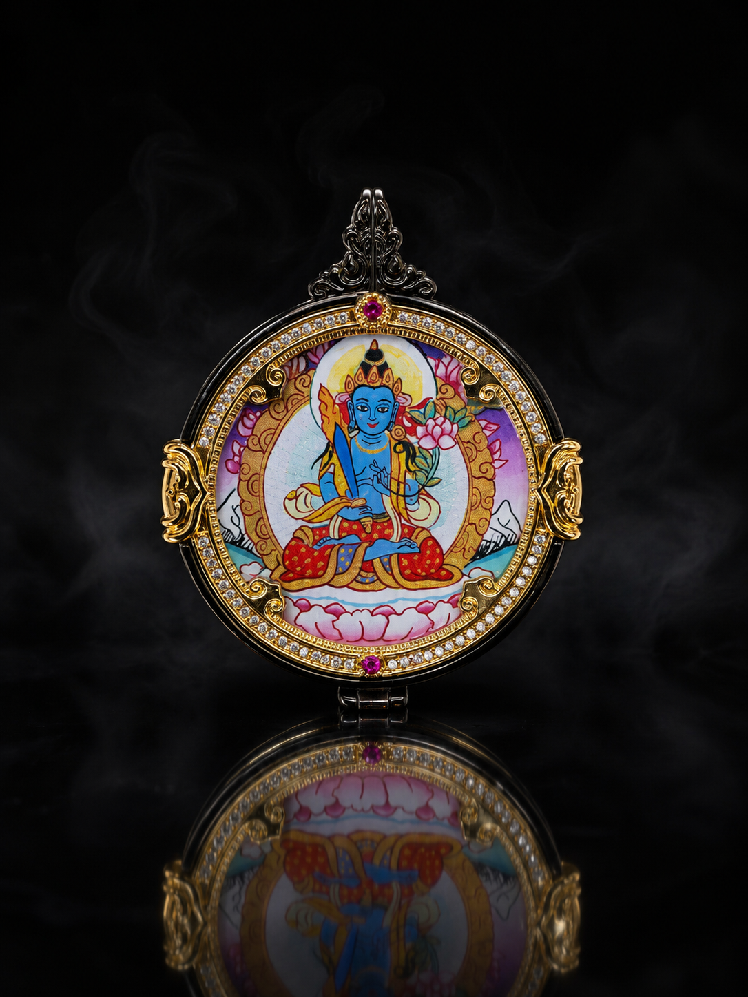 Akasagarbha & Yellow Jambhala 3cm Thangka, Ox & Tiger Zodiac｜虚空藏黄财神唐卡