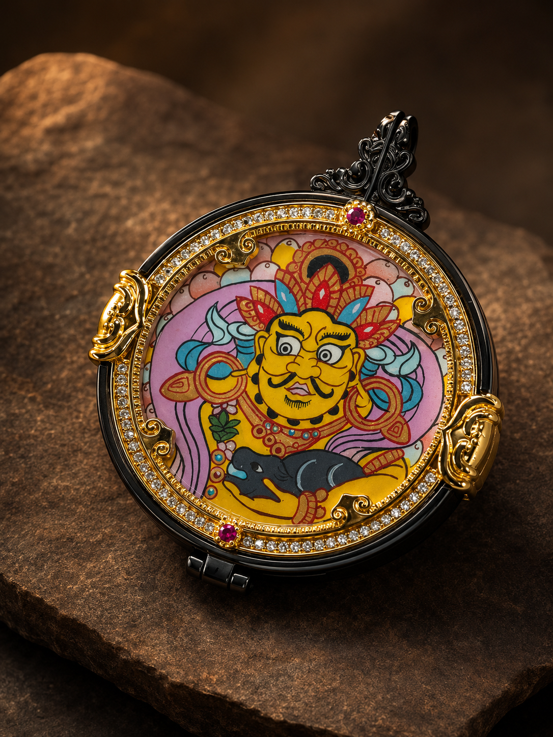 Akasagarbha & Yellow Jambhala 3cm Thangka, Ox & Tiger Zodiac｜虚空藏黄财神唐卡