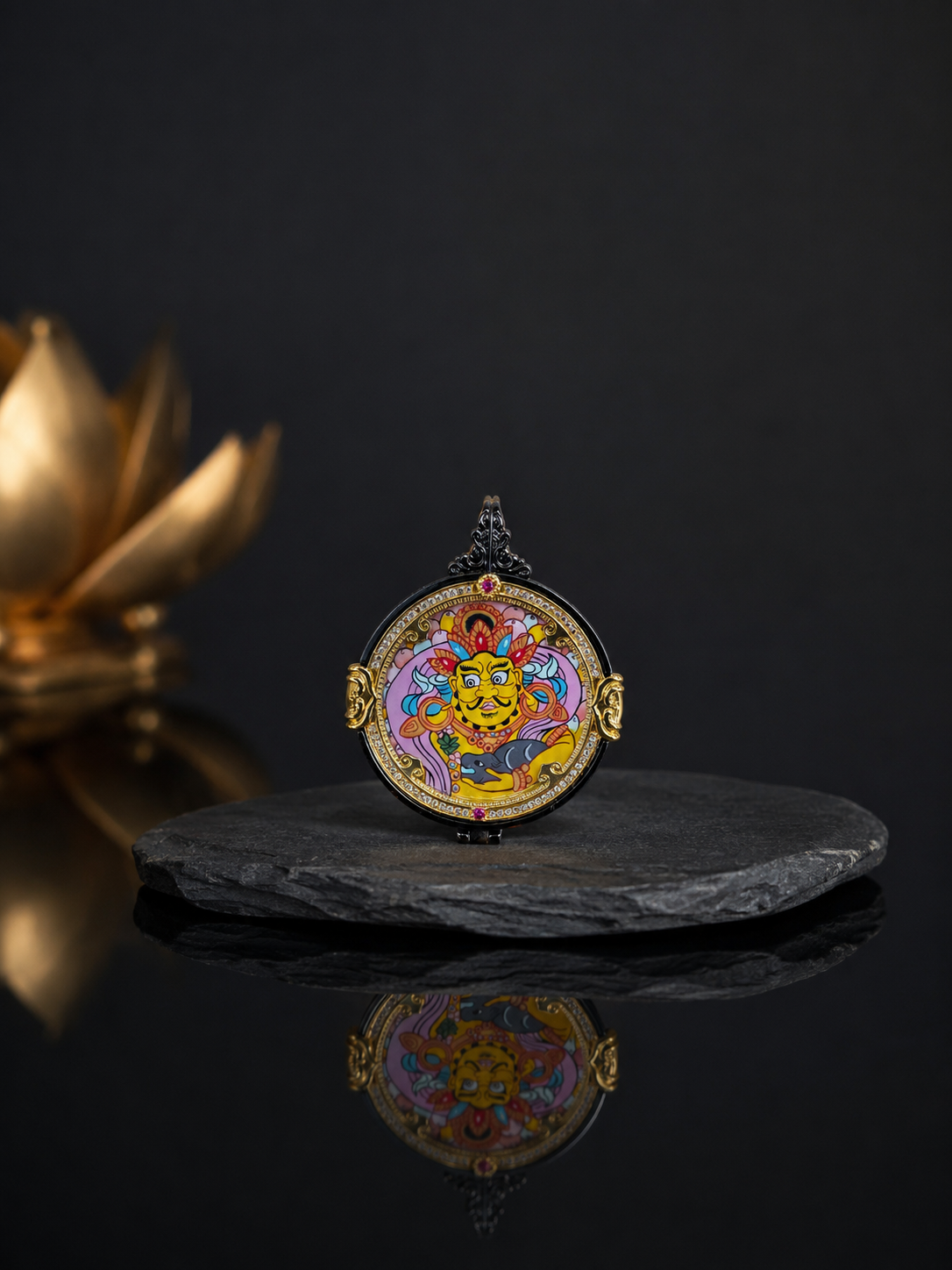 Akasagarbha & Yellow Jambhala 3cm Thangka, Ox & Tiger Zodiac｜虚空藏黄财神唐卡