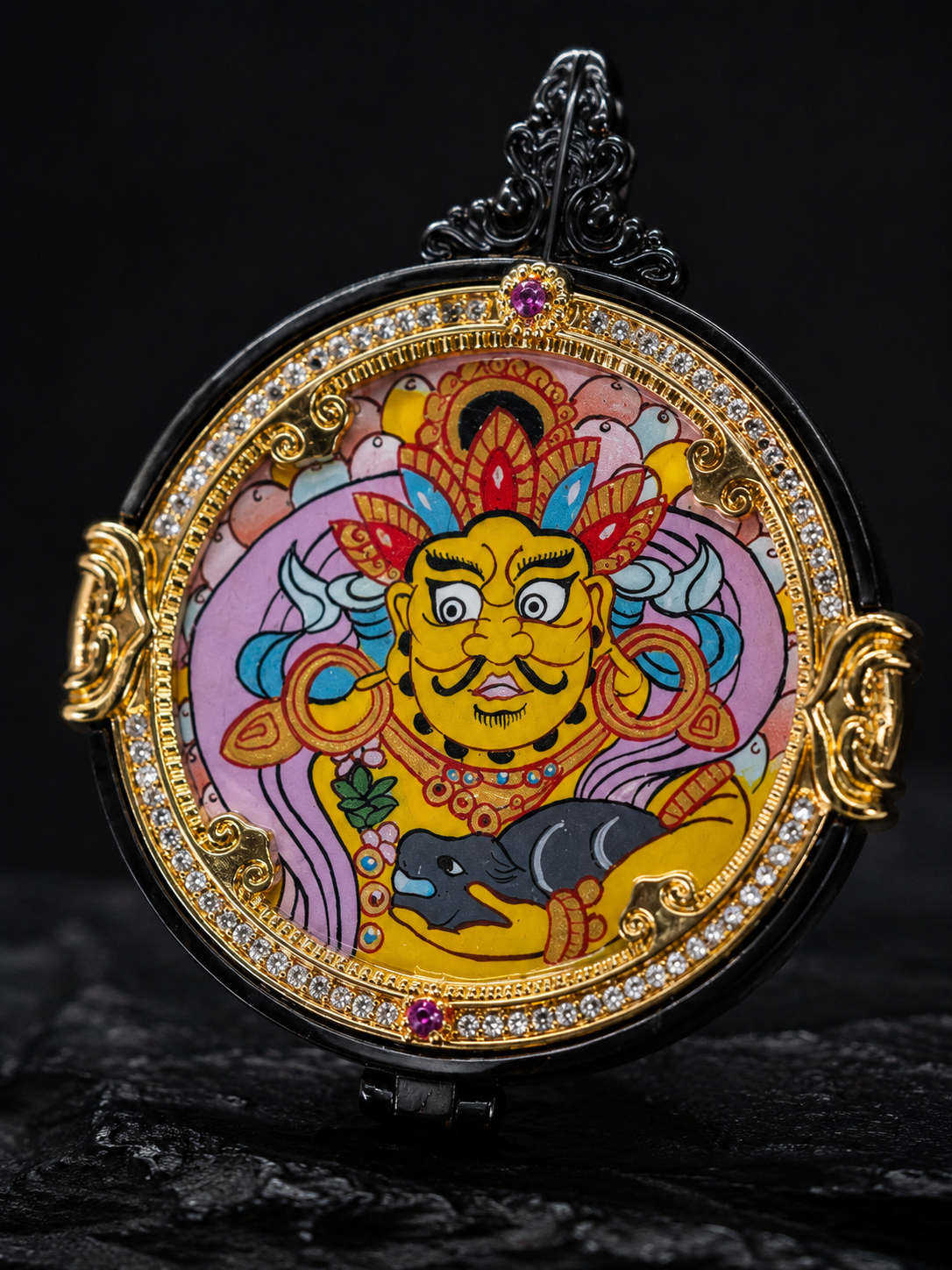 Akasagarbha & Yellow Jambhala 3cm Thangka, Ox & Tiger Zodiac｜虚空藏黄财神唐卡