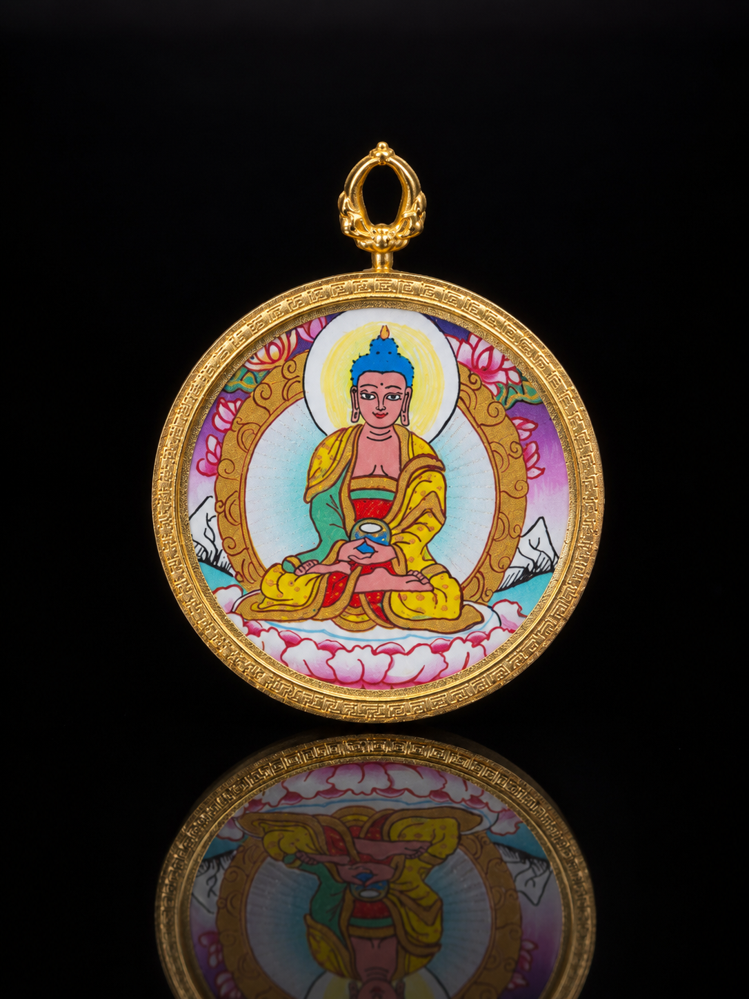 Amitabha 3cm Mineral-Color Thangka, Dog & Pig Zodiac｜阿弥陀佛3cm藏传唐卡
