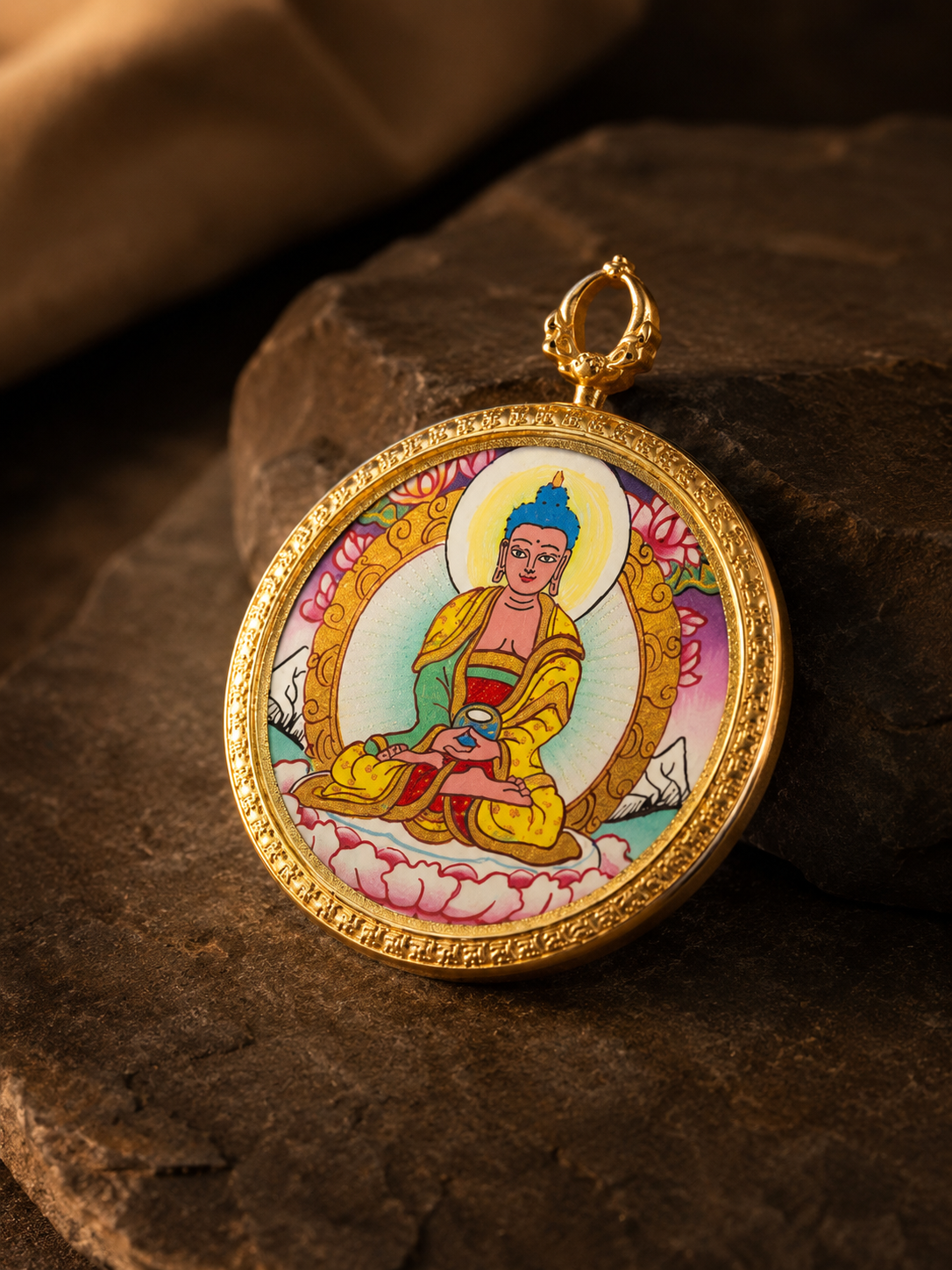 Amitabha 3cm Mineral-Color Thangka, Dog & Pig Zodiac｜阿弥陀佛3cm藏传唐卡