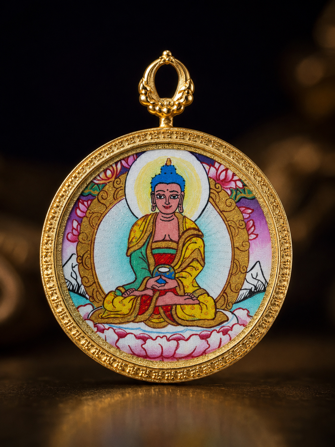 Amitabha 3cm Mineral-Color Thangka, Dog & Pig Zodiac｜阿弥陀佛3cm藏传唐卡