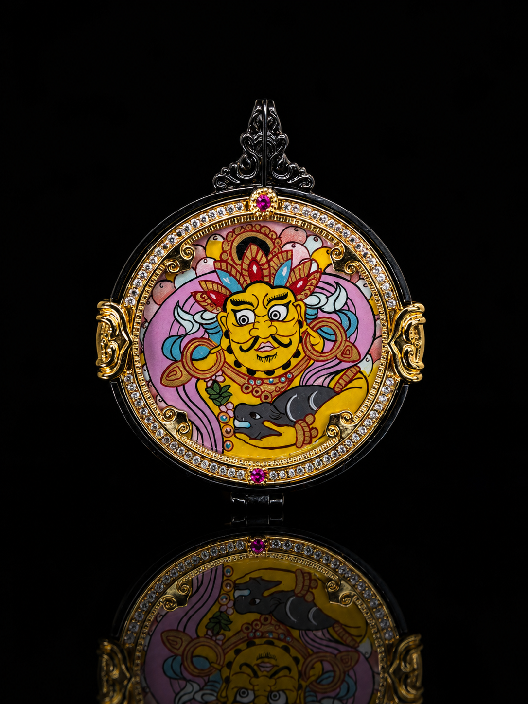 Avalokiteshvara & Yellow Jambhala Double-Sided Thangka, Rat Zodiac｜四臂观音黄财神唐卡