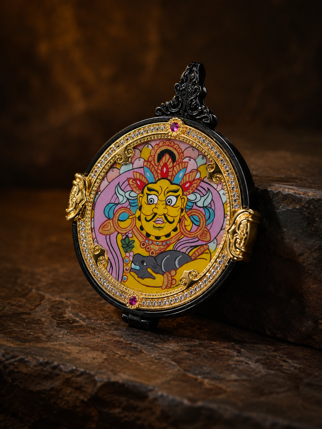 Avalokiteshvara & Yellow Jambhala Double-Sided Thangka, Rat Zodiac｜四臂观音黄财神唐卡