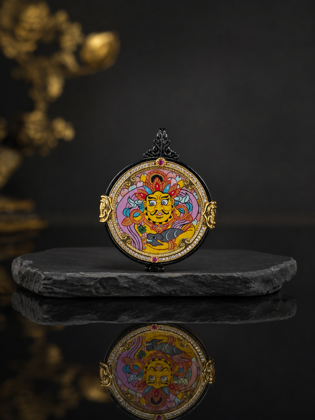 Avalokiteshvara & Yellow Jambhala Double-Sided Thangka, Rat Zodiac｜四臂观音黄财神唐卡