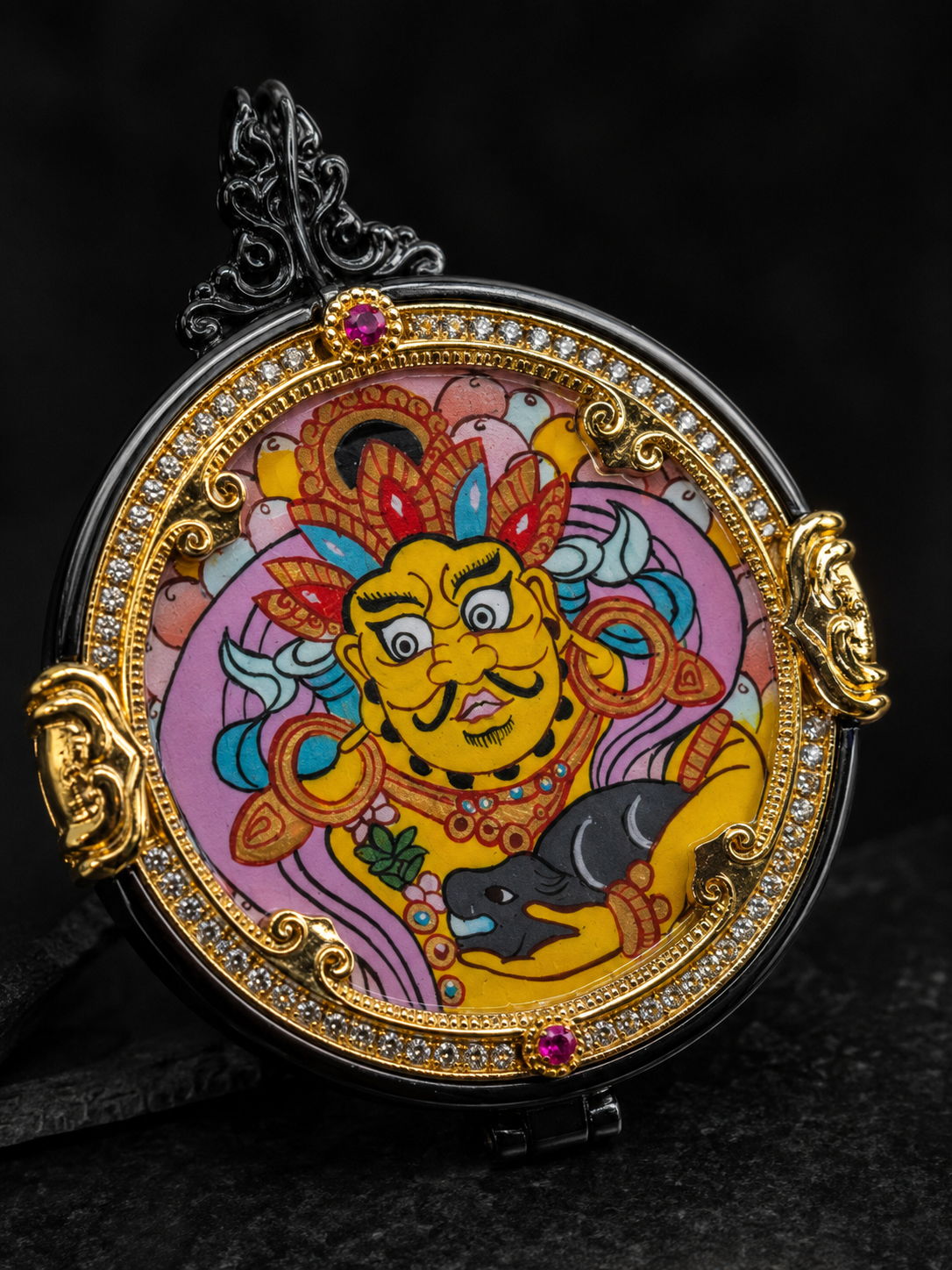 Avalokiteshvara & Yellow Jambhala Double-Sided Thangka, Rat Zodiac｜四臂观音黄财神唐卡